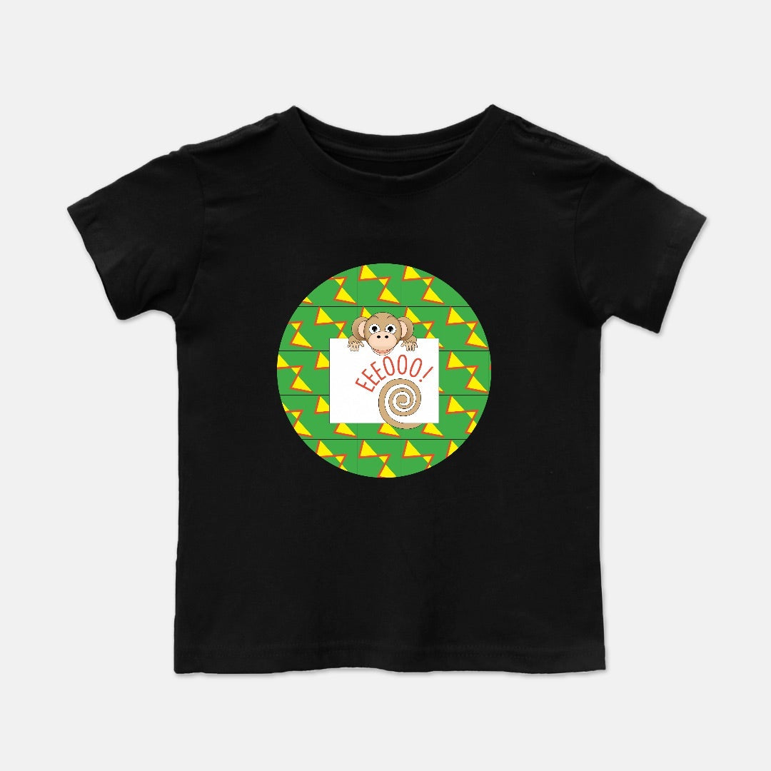 Jungle Animals Monkey Short-Sleeve Toddler Tee, Yellow Pattern