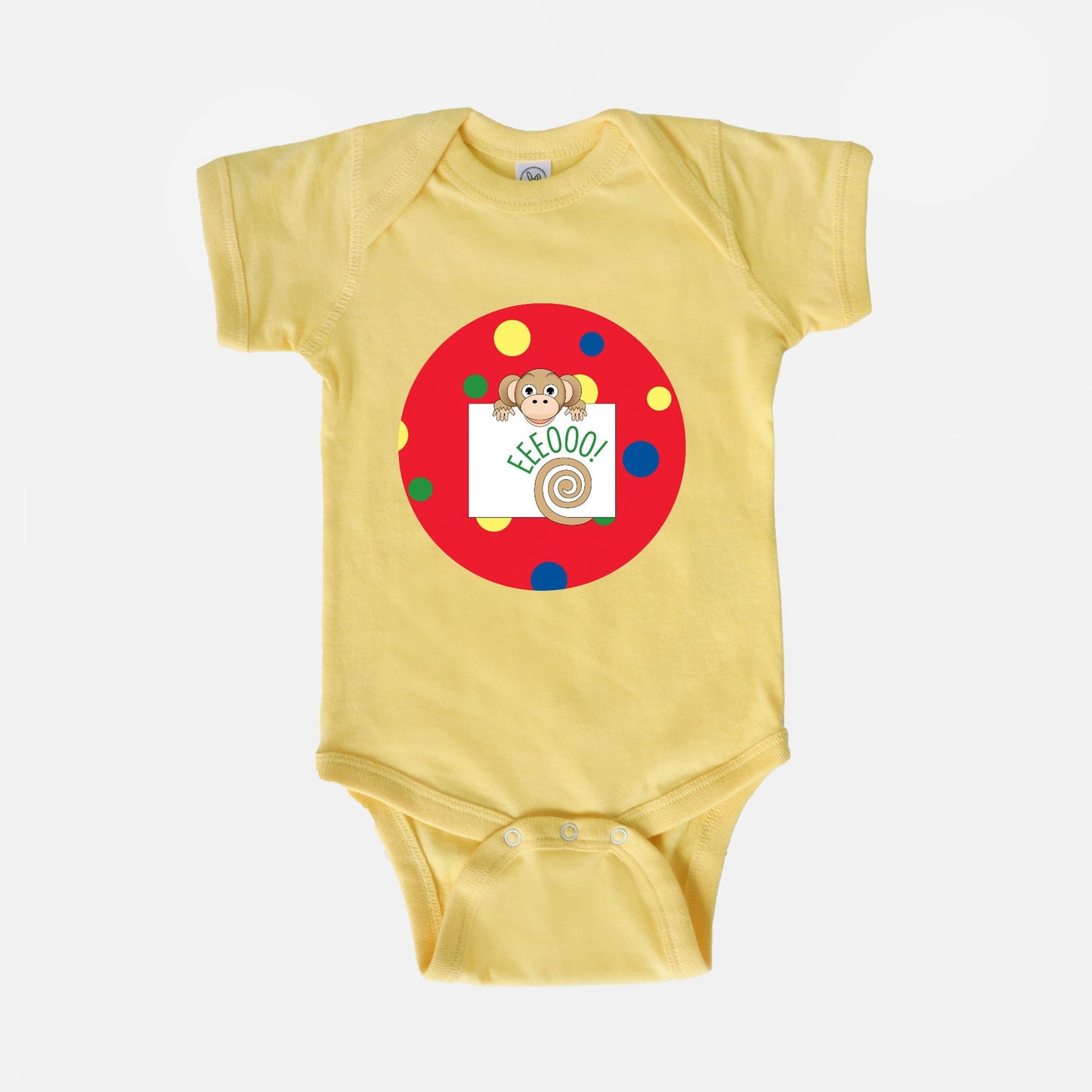 Jungle Animals Monkey Short-Sleeve Baby Bodysuit, Red Pattern