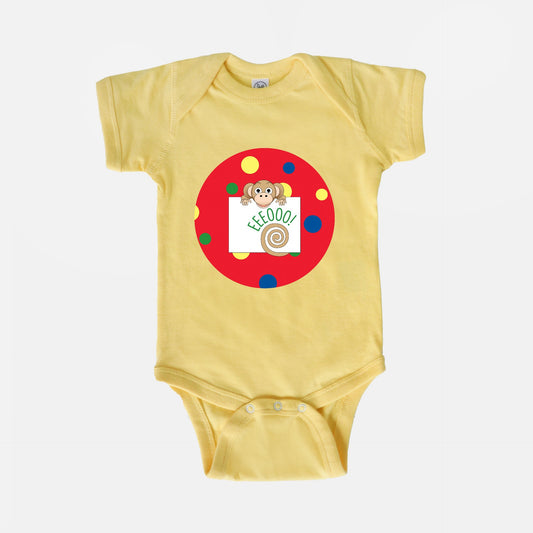 Jungle Animals Monkey Short-Sleeve Baby Bodysuit, Red Pattern