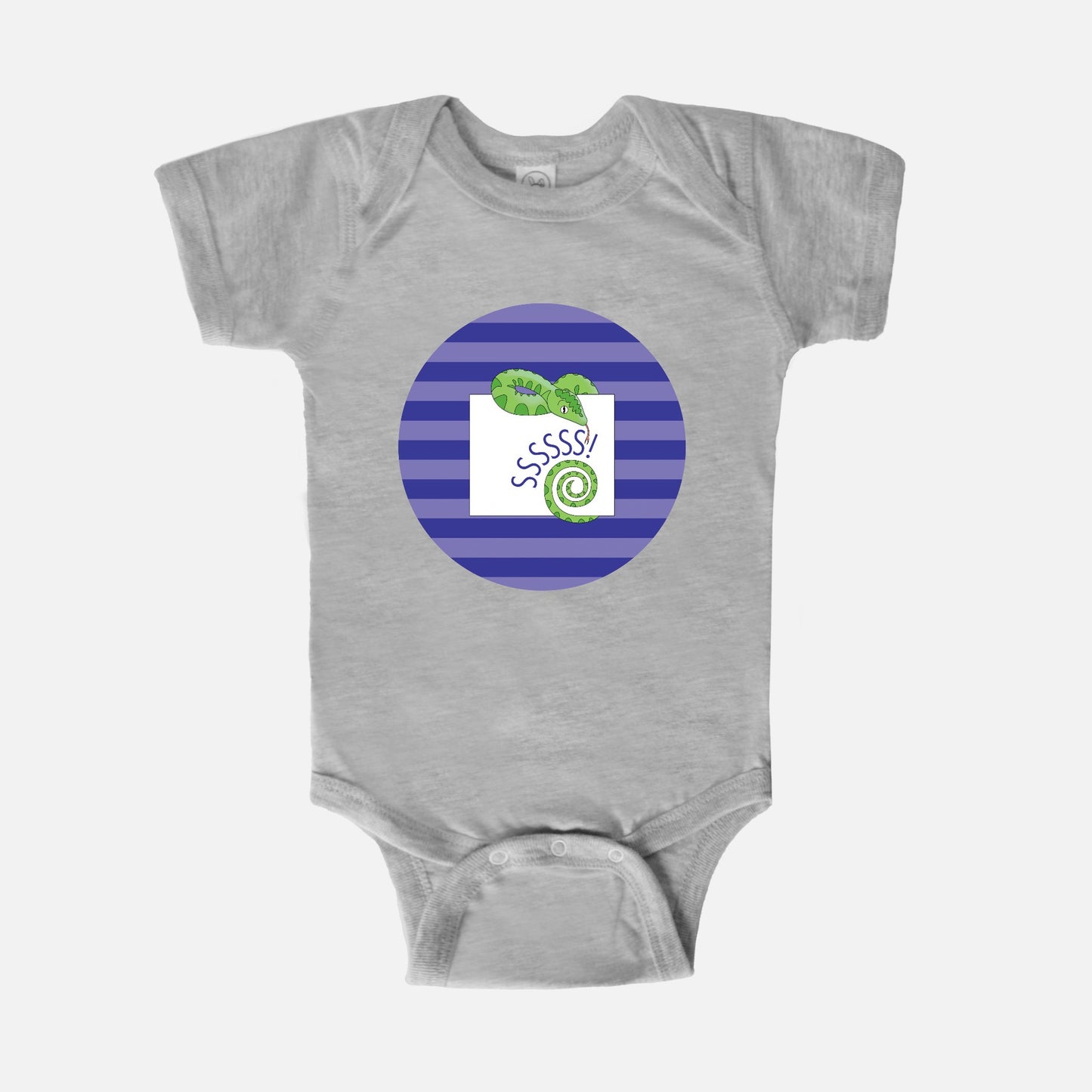 Jungle Animals Snake Short-Sleeve Baby Bodysuit, Purple Pattern