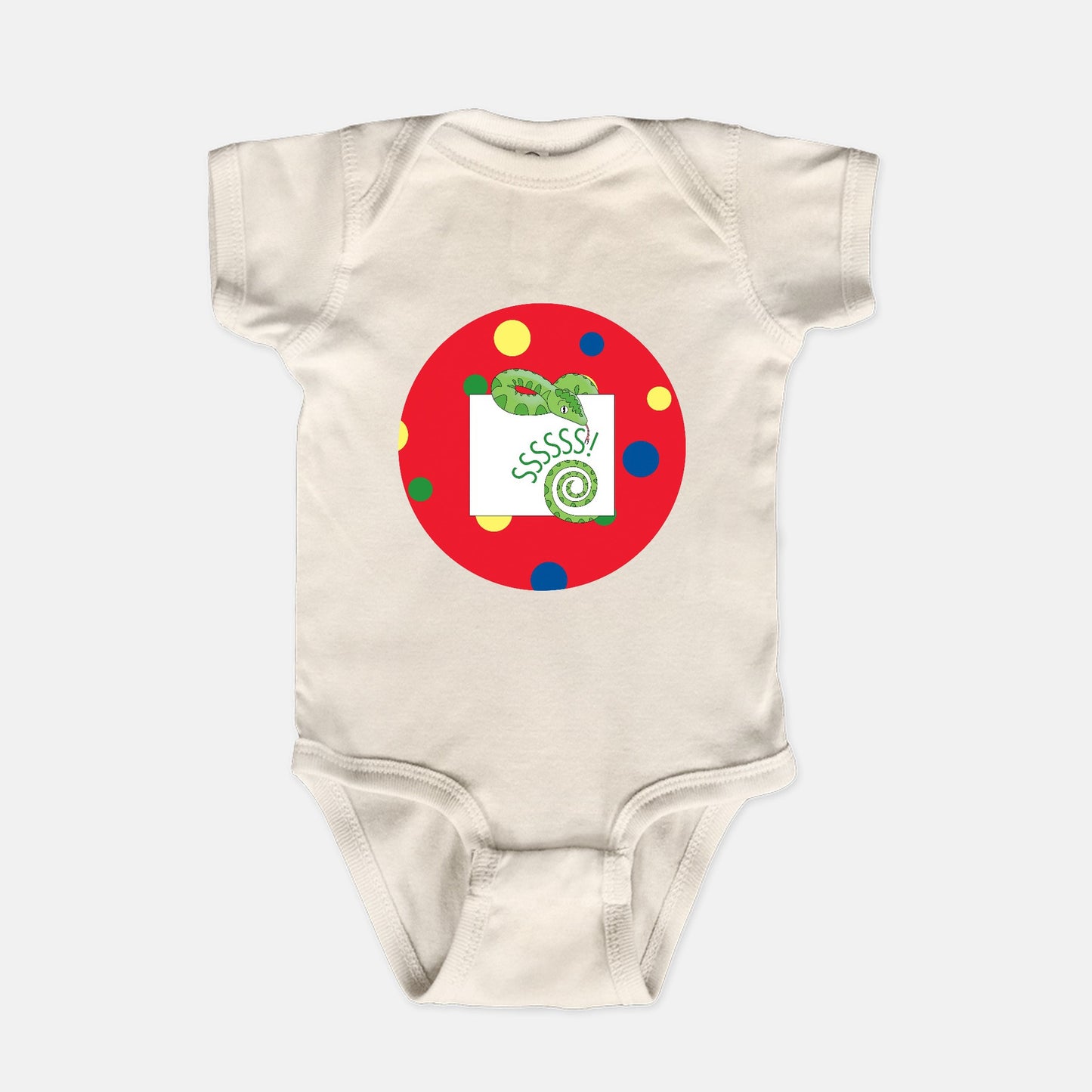 Jungle Animals Snake Short-Sleeve Baby Bodysuit, Red Pattern