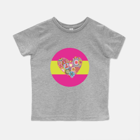 Retro Flower Collage Heart Short-Sleeve Toddler Tee