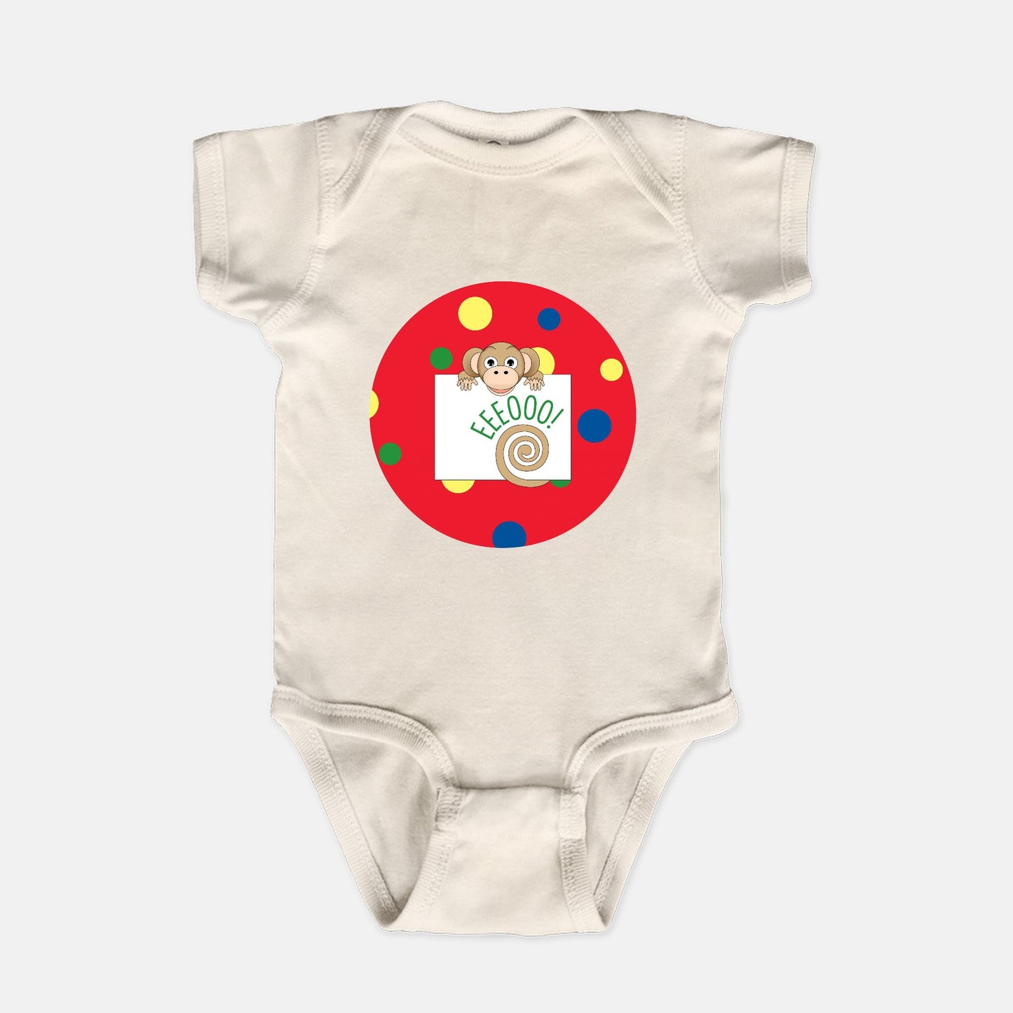 Jungle Animals Monkey Short-Sleeve Baby Bodysuit, Red Pattern