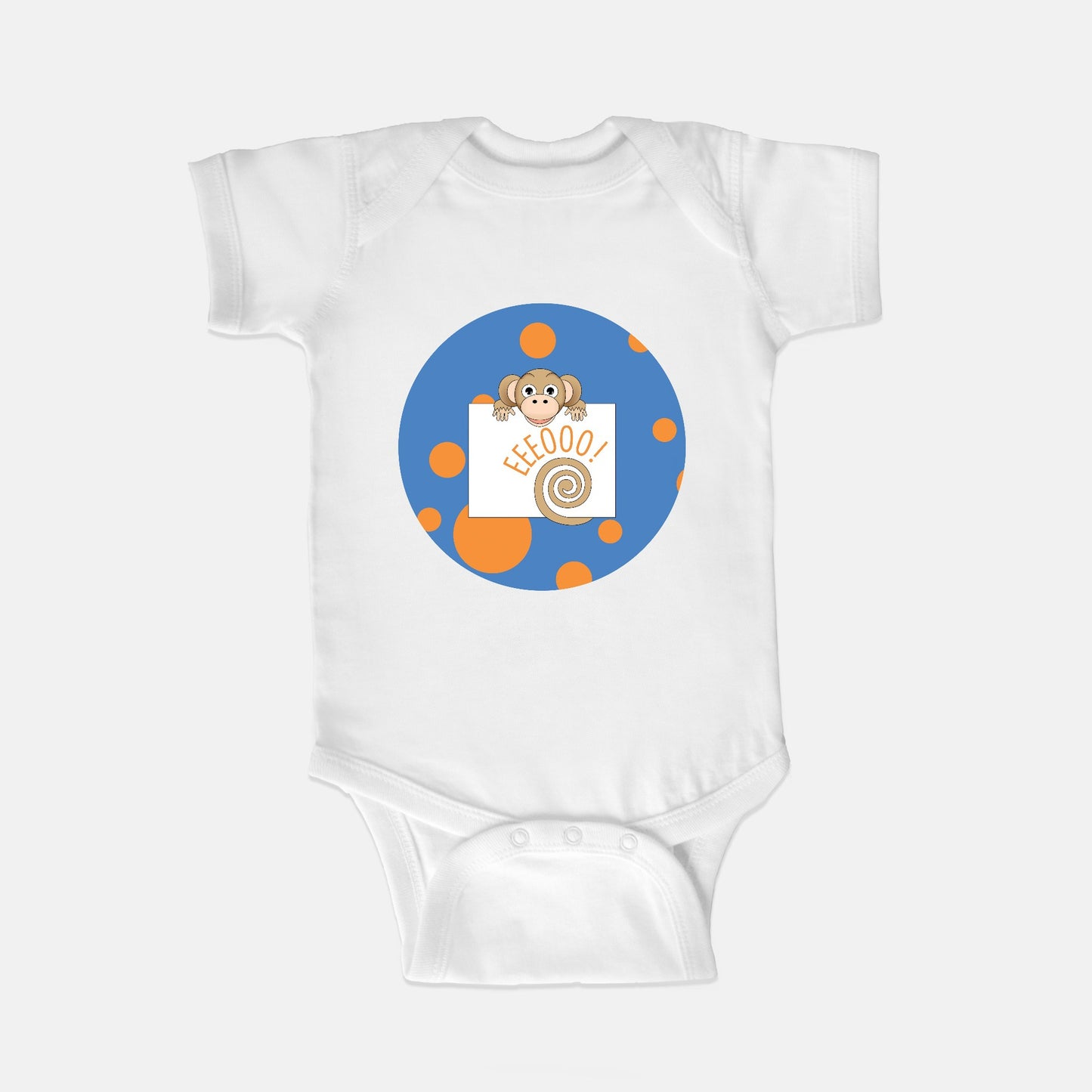 Jungle Animals Monkey Short-Sleeve Baby Bodysuit, Blue  Pattern