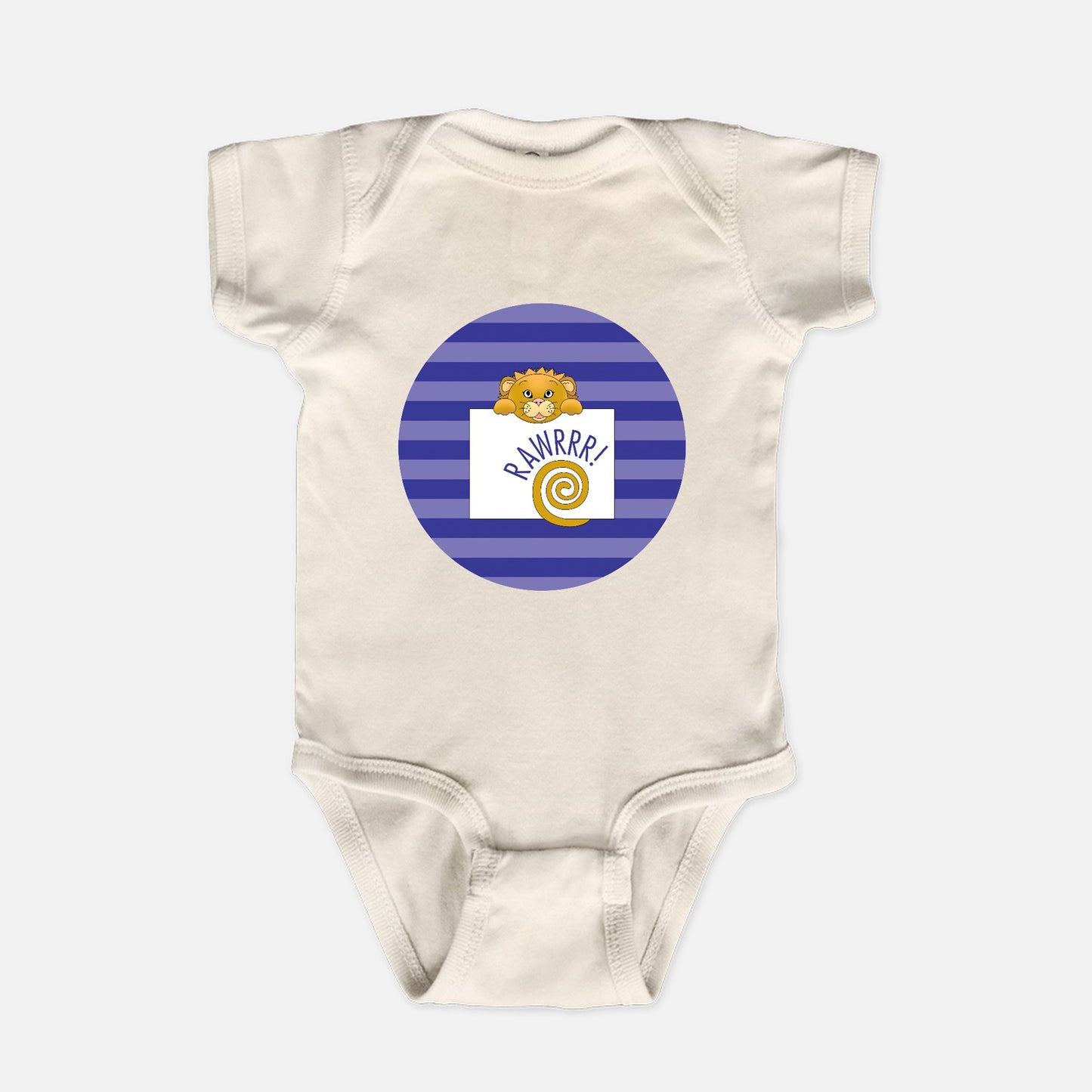 Jungle Animals Lion Short-Sleeve Baby Bodysuit, Purple Pattern