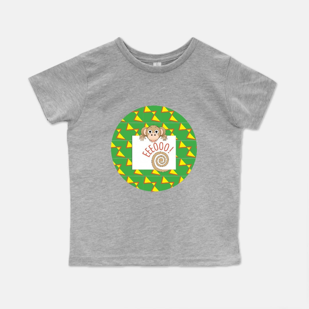 Jungle Animals Monkey Short-Sleeve Toddler Tee, Yellow Pattern