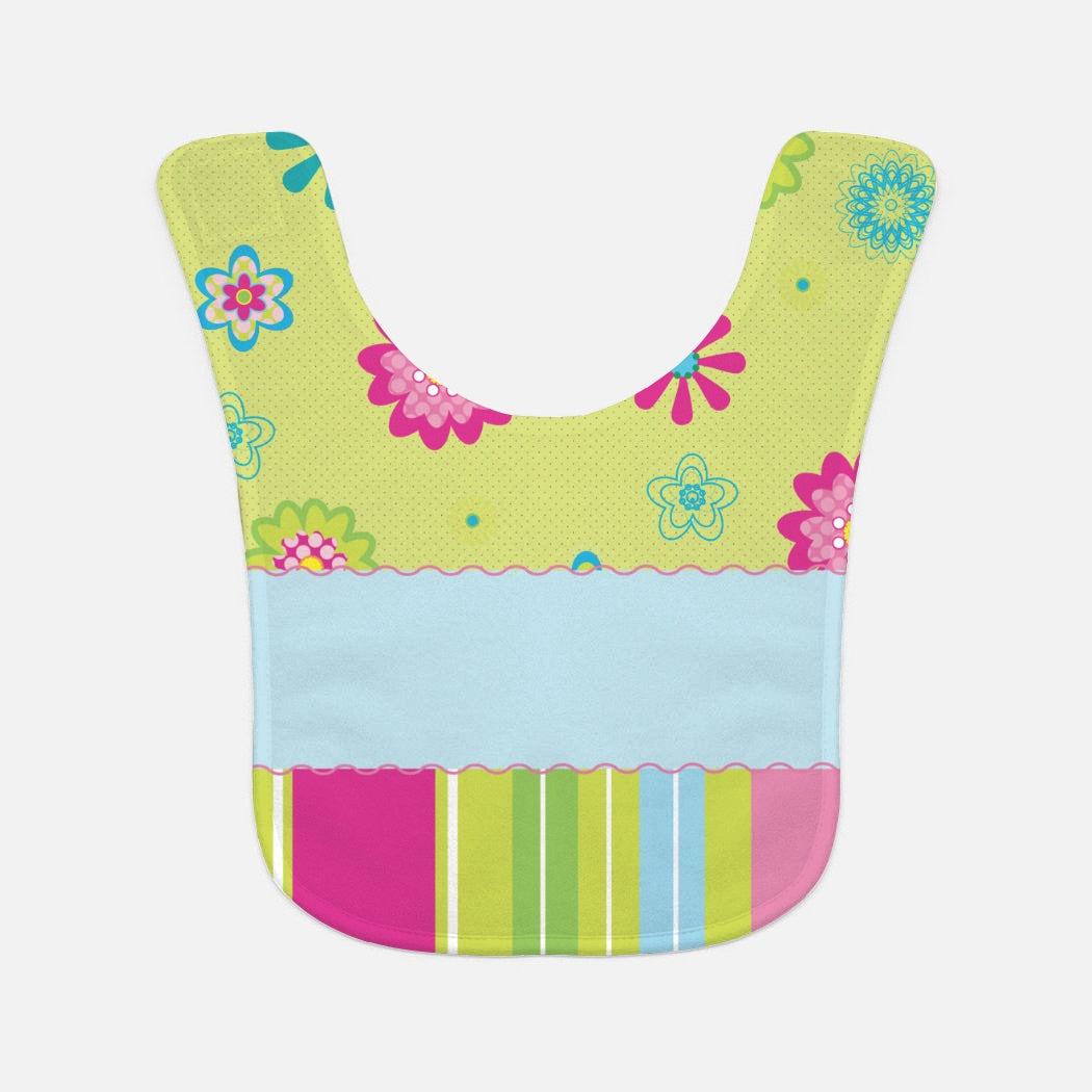 Floating Flowers & Stripes Blue Baby Bib