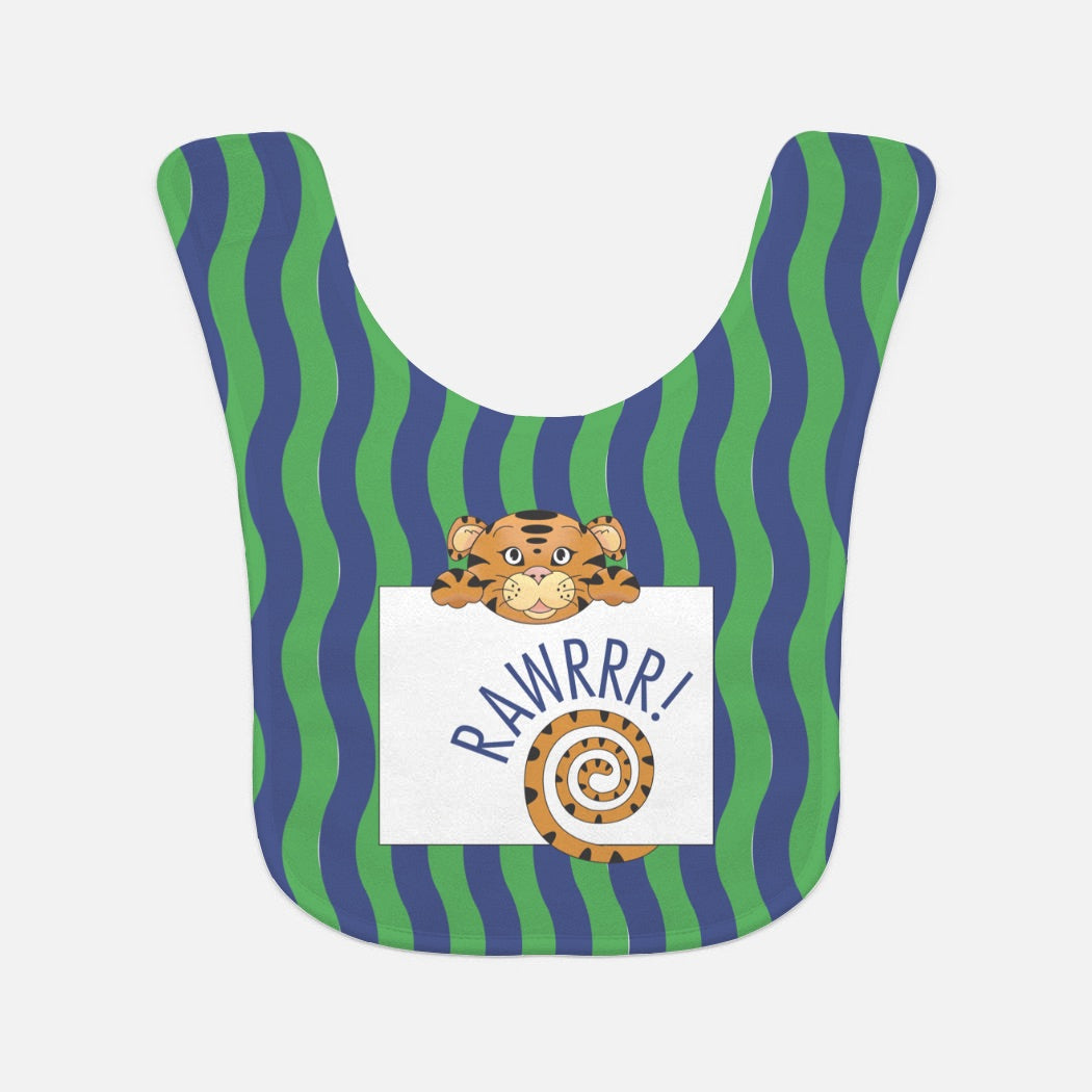 Jungle Animals Tiger Baby Bib, Green Pattern