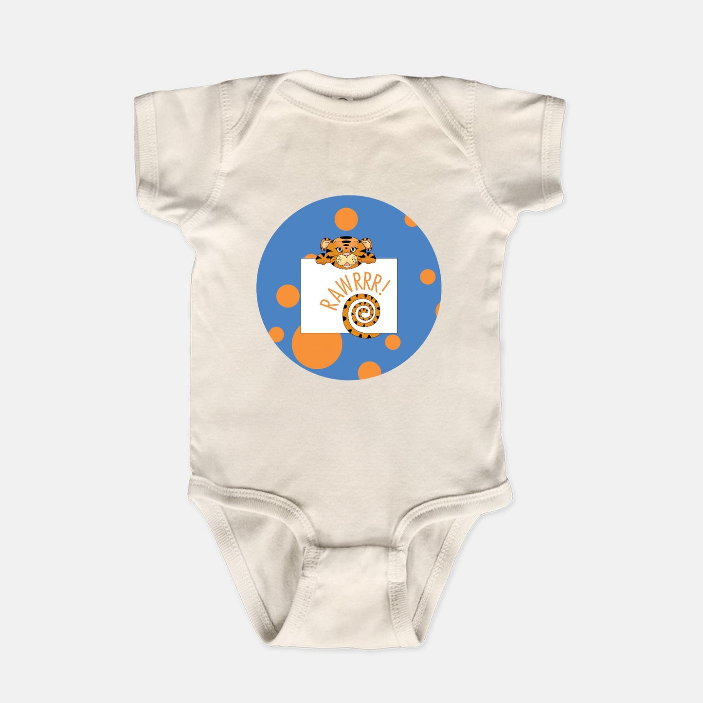 Jungle Animals Tiger Short-Sleeve Baby Bodysuit, Blue Pattern