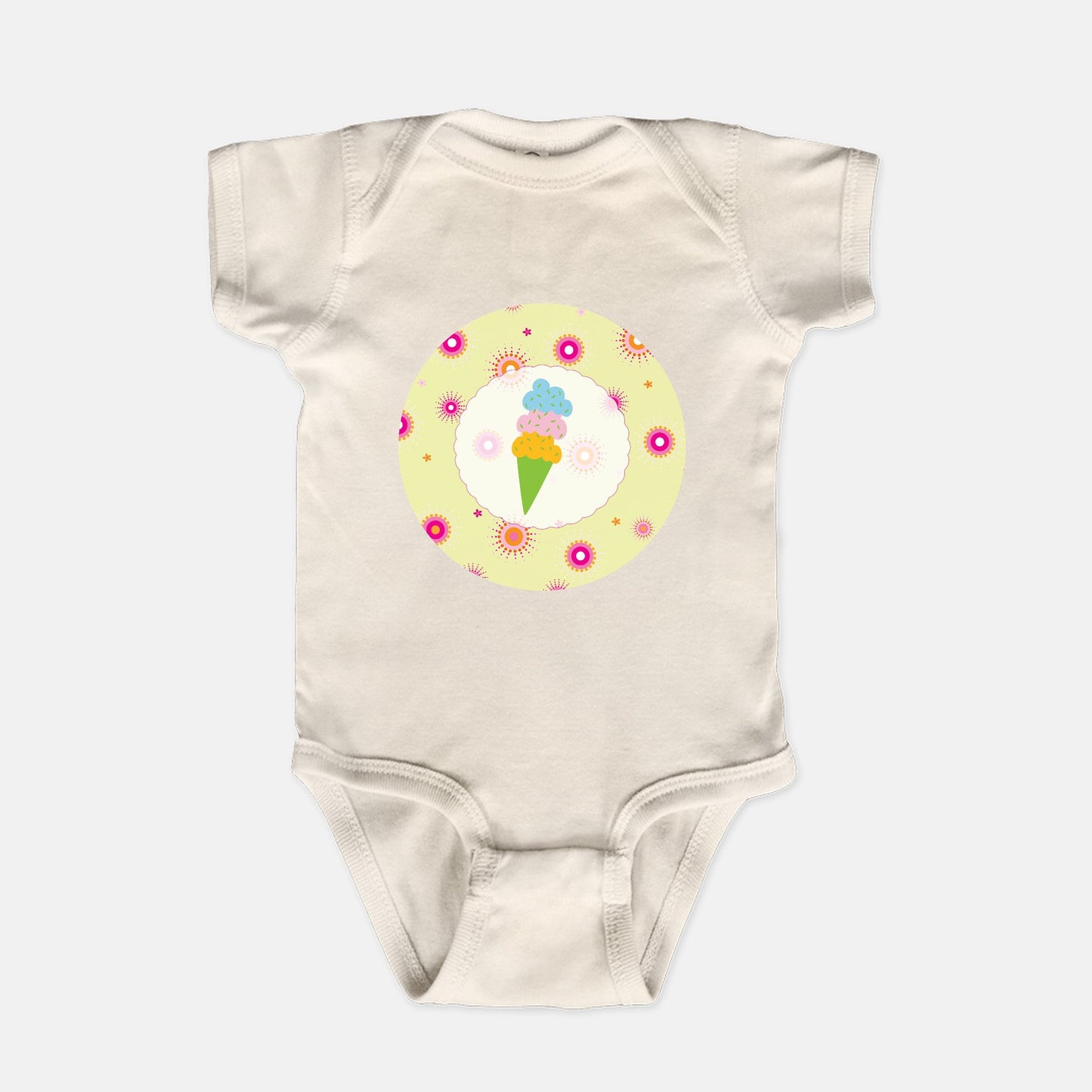 Firework Flowers Yellow Triple Scoop Short-Sleeve Baby Bodysuit