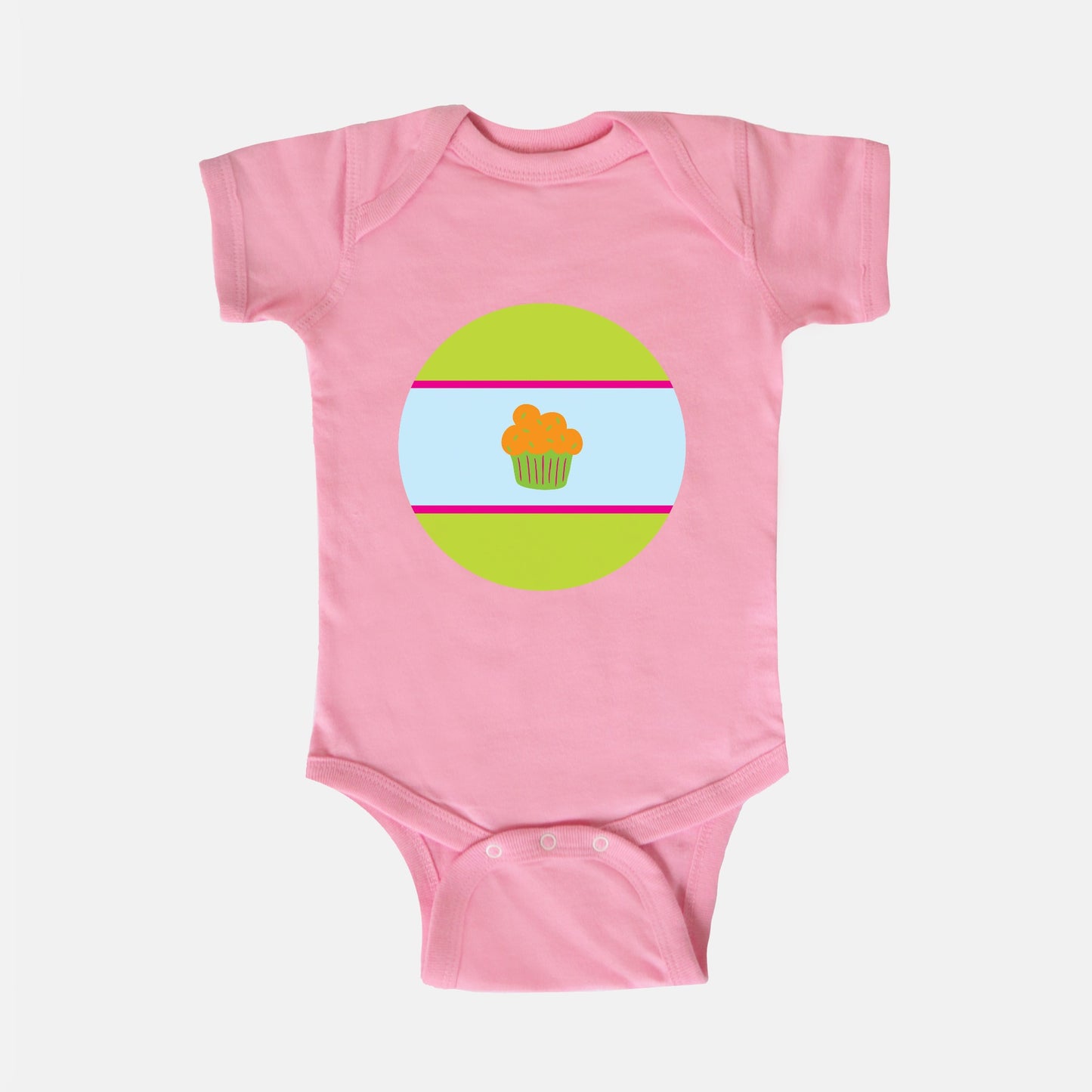 Cupcake Trio Short-Sleeve Baby Bodysuit | Orange Cupcake