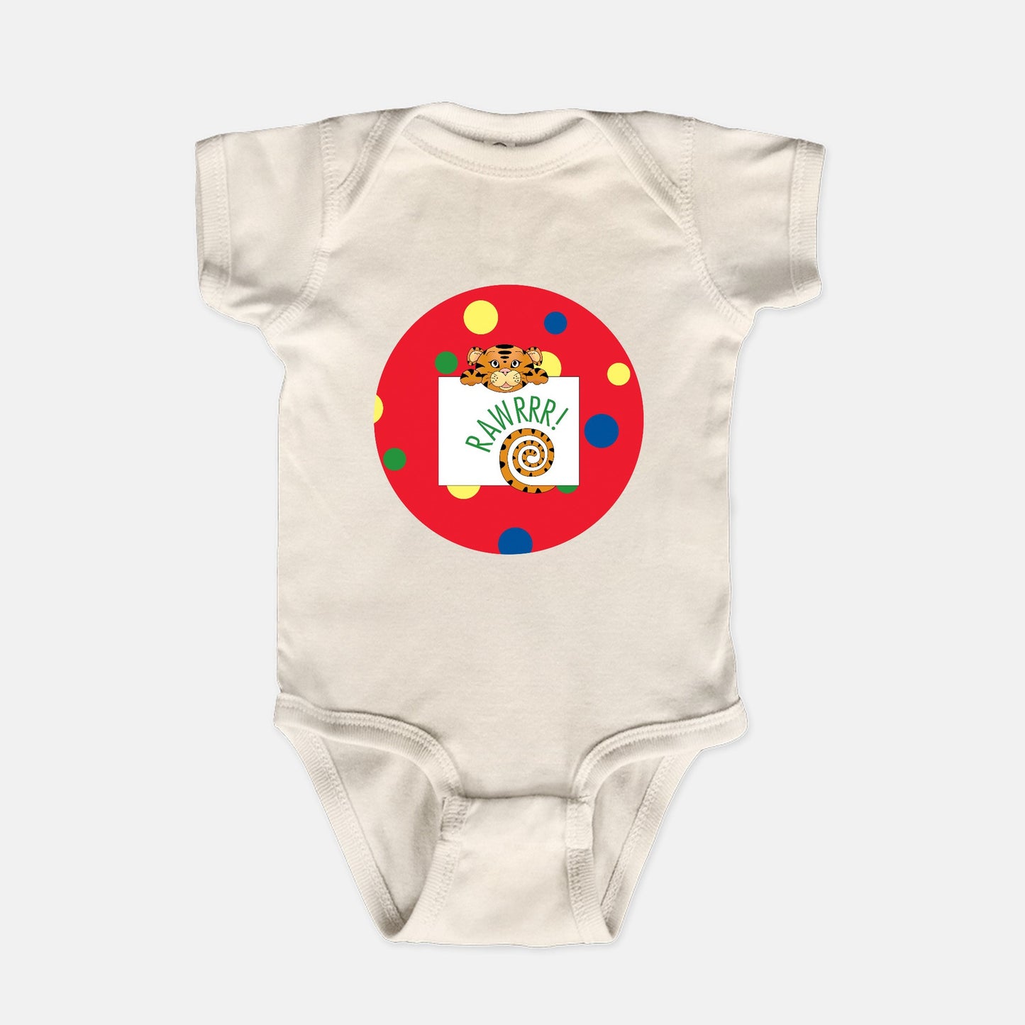 Jungle Animals Tiger Short-Sleeve Baby Bodysuit, Red Pattern