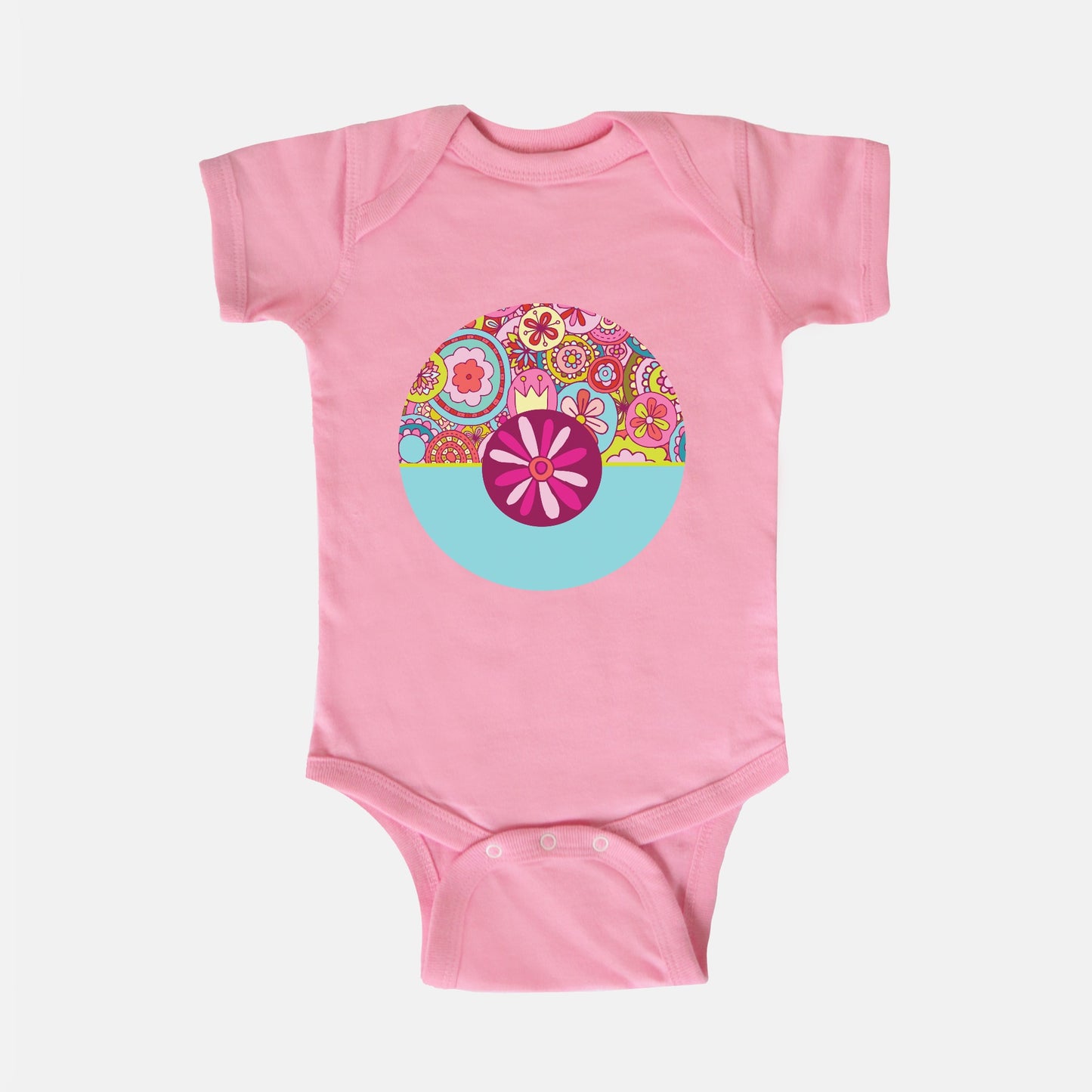 Retro Flower Collage Short-Sleeve Baby Bodysuit