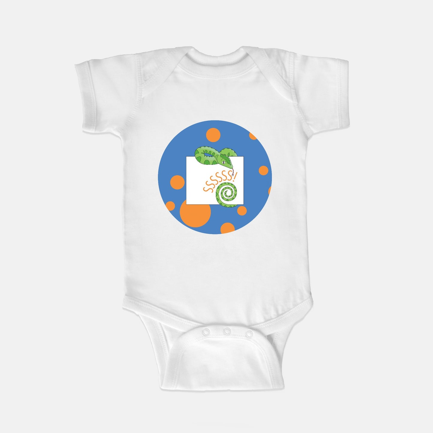 Jungle Animals Snake Short-Sleeve Baby Bodysuit, Blue  Pattern