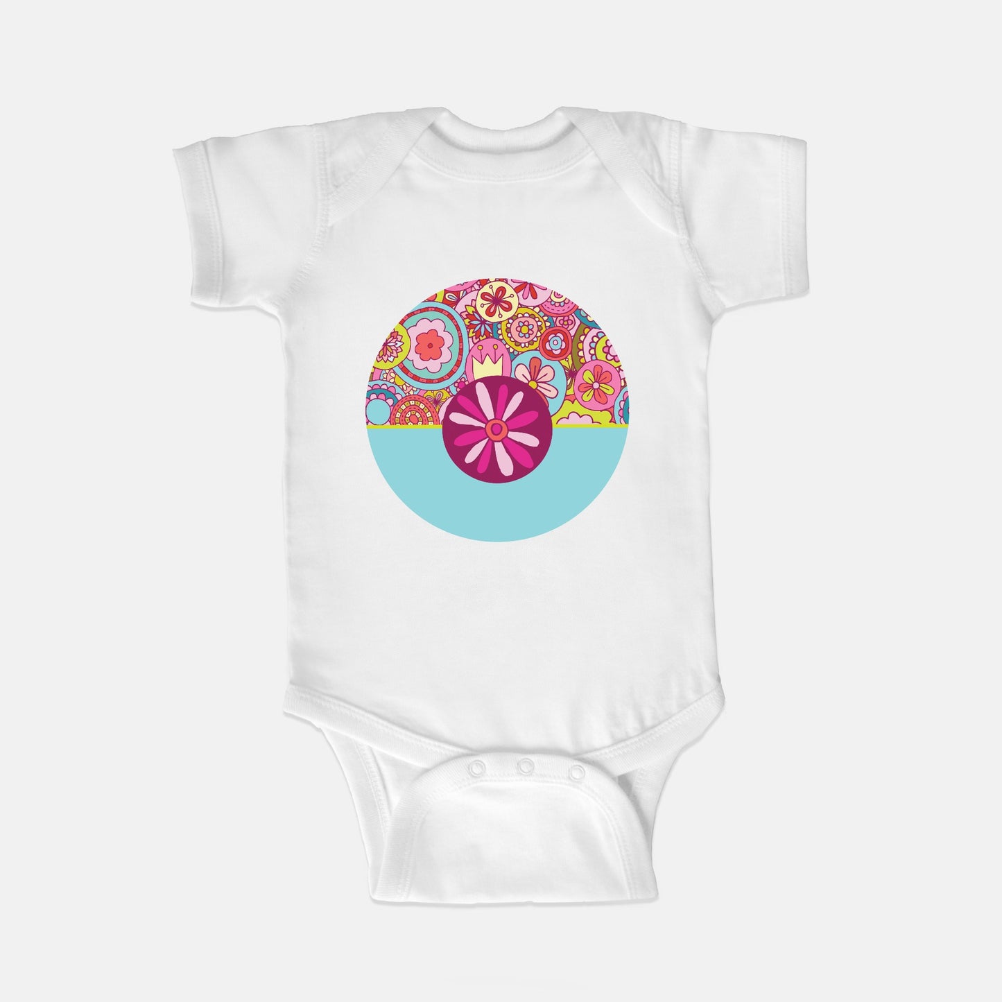 Retro Flower Collage Short-Sleeve Baby Bodysuit