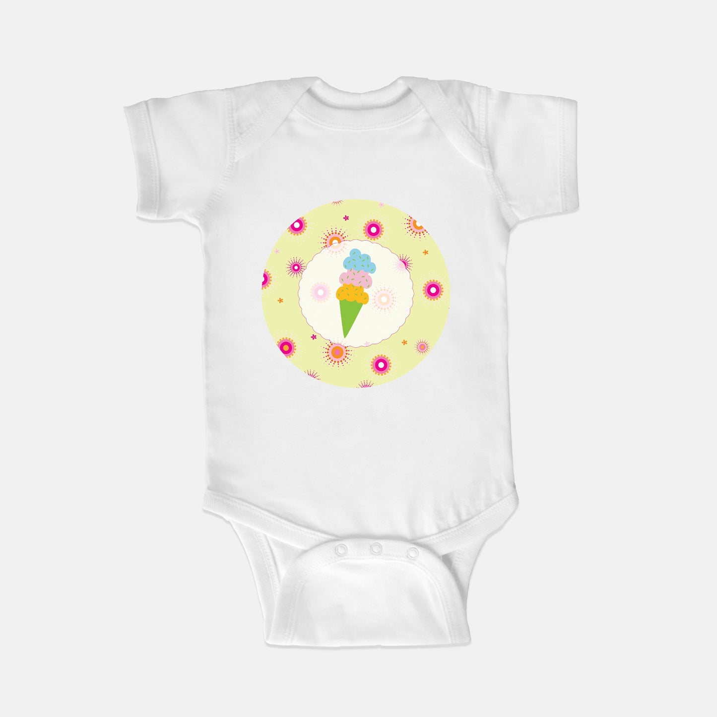 Firework Flowers Yellow Triple Scoop Short-Sleeve Baby Bodysuit