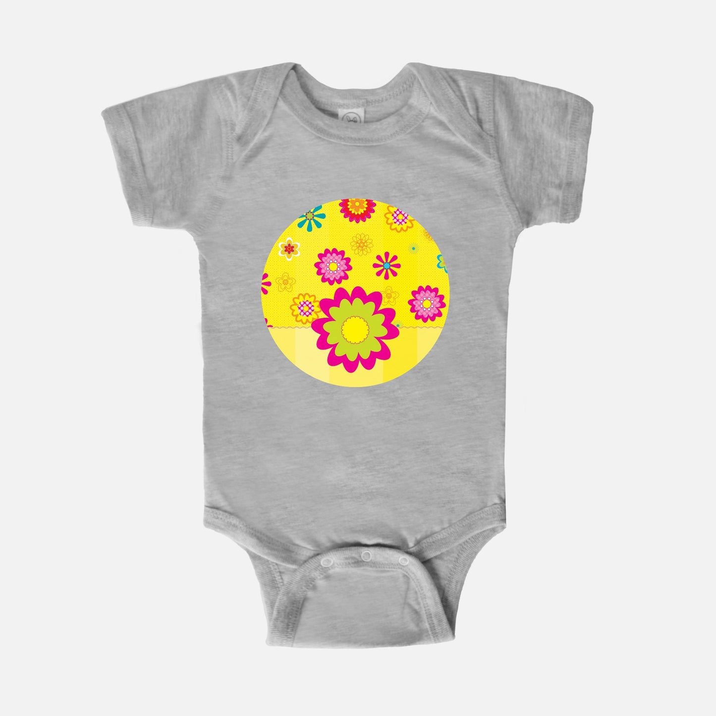 Floating Flowers & Stripes Yellow Short Sleeve Baby Bodysuit