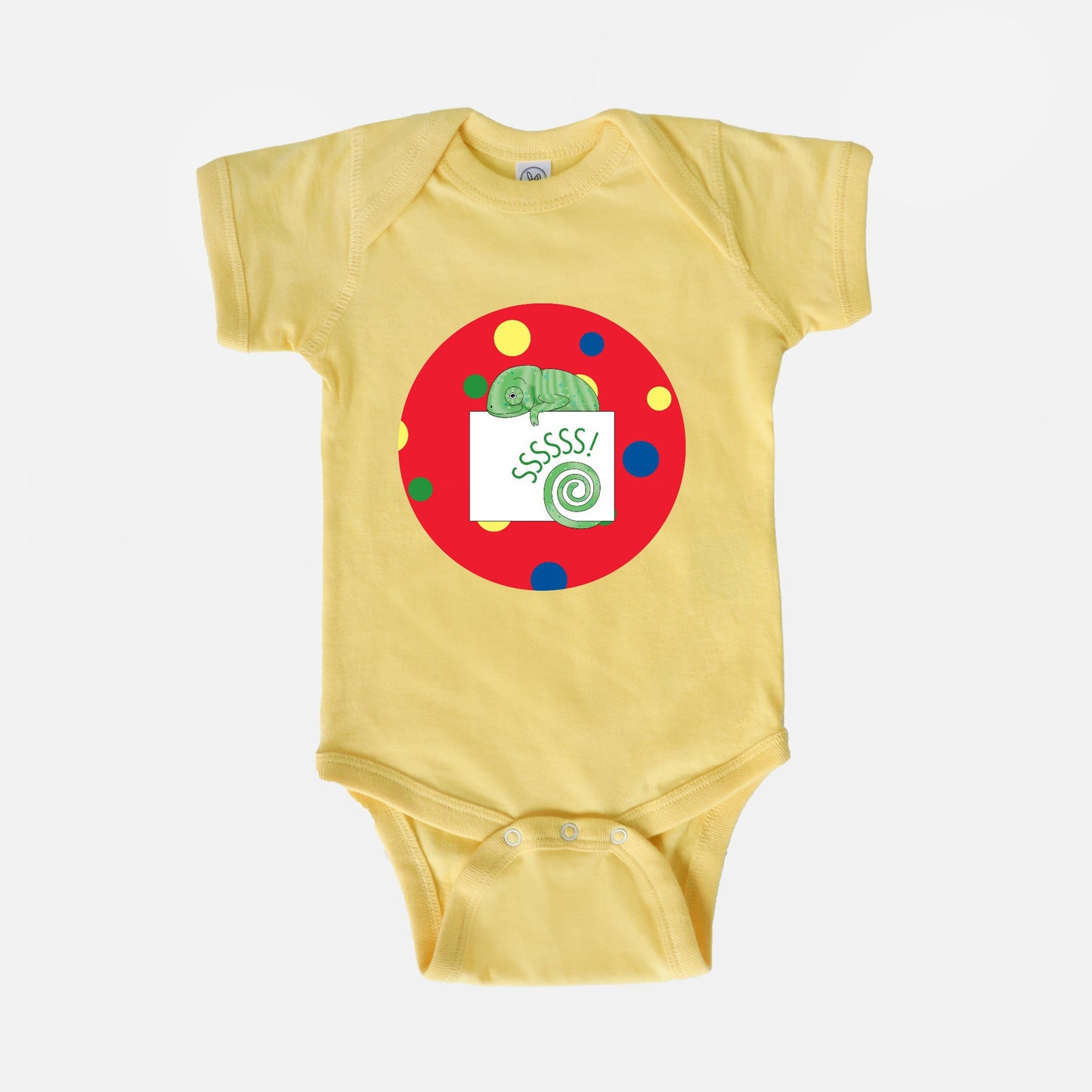 Jungle Animals Chameleon Short-Sleeve Baby Bodysuit, Red Pattern