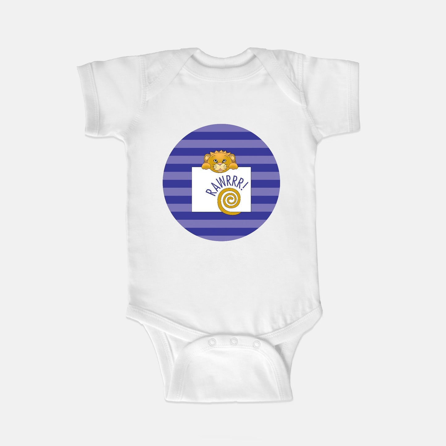 Jungle Animals Lion Short-Sleeve Baby Bodysuit, Purple Pattern