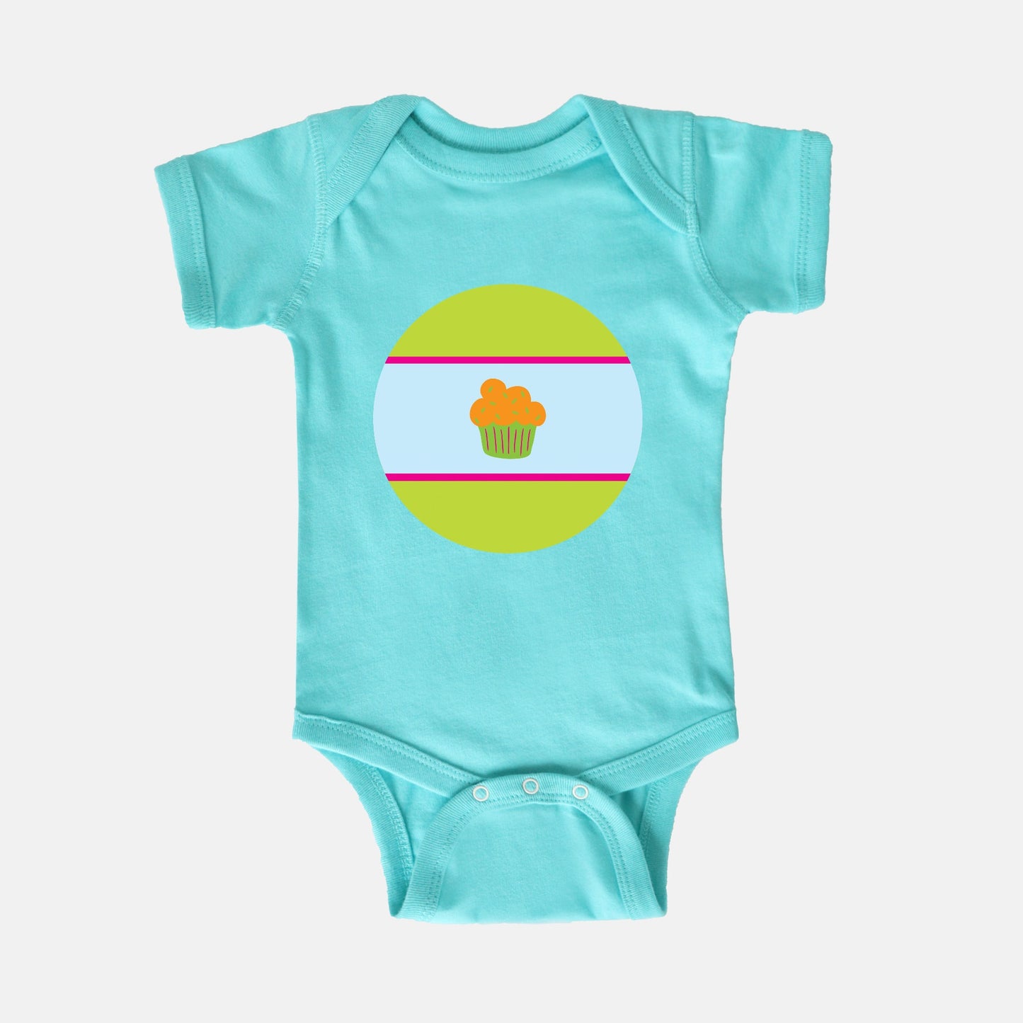 Cupcake Trio Short-Sleeve Baby Bodysuit | Orange Cupcake