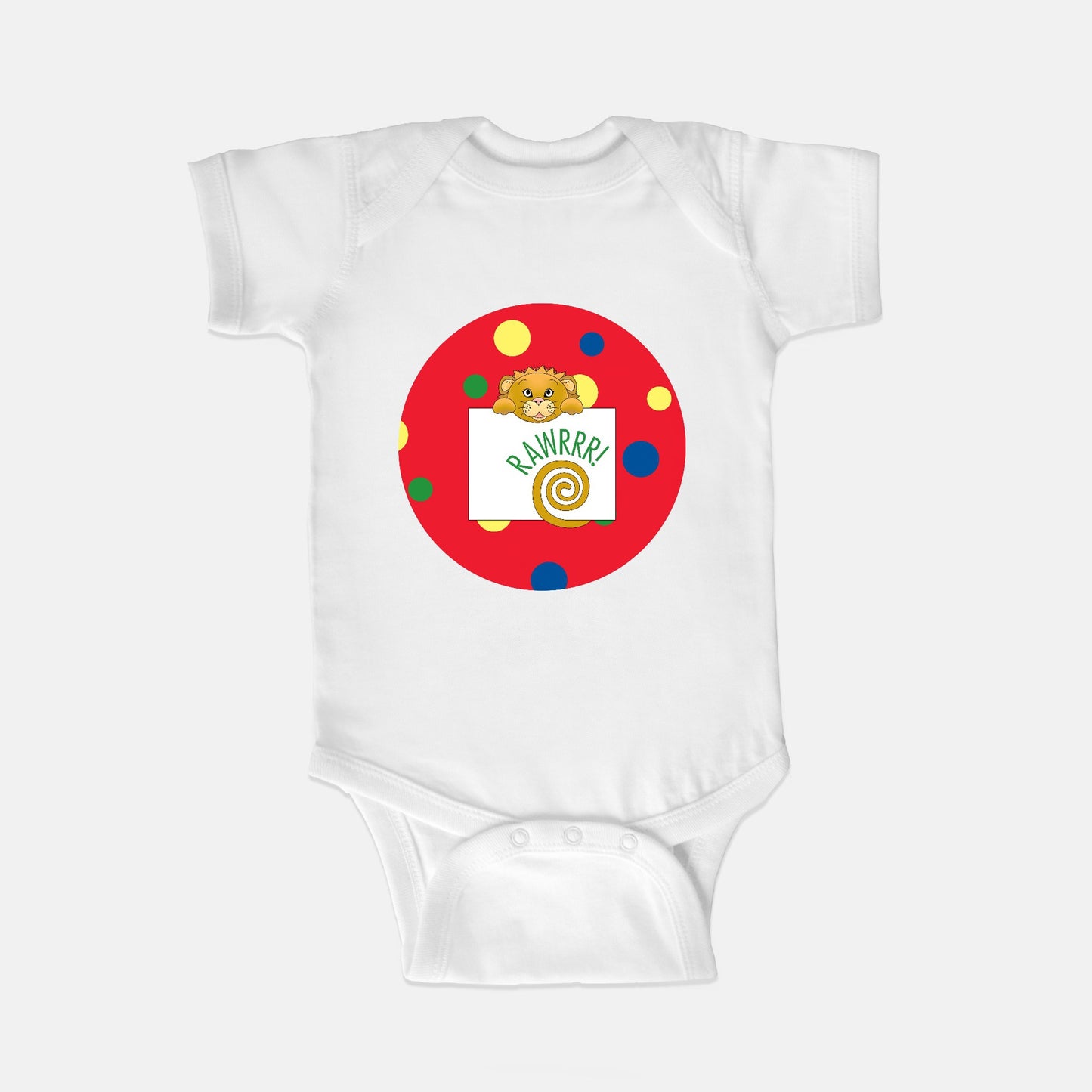 Jungle Animals Lion Short-Sleeve Baby Bodysuit, Red Pattern