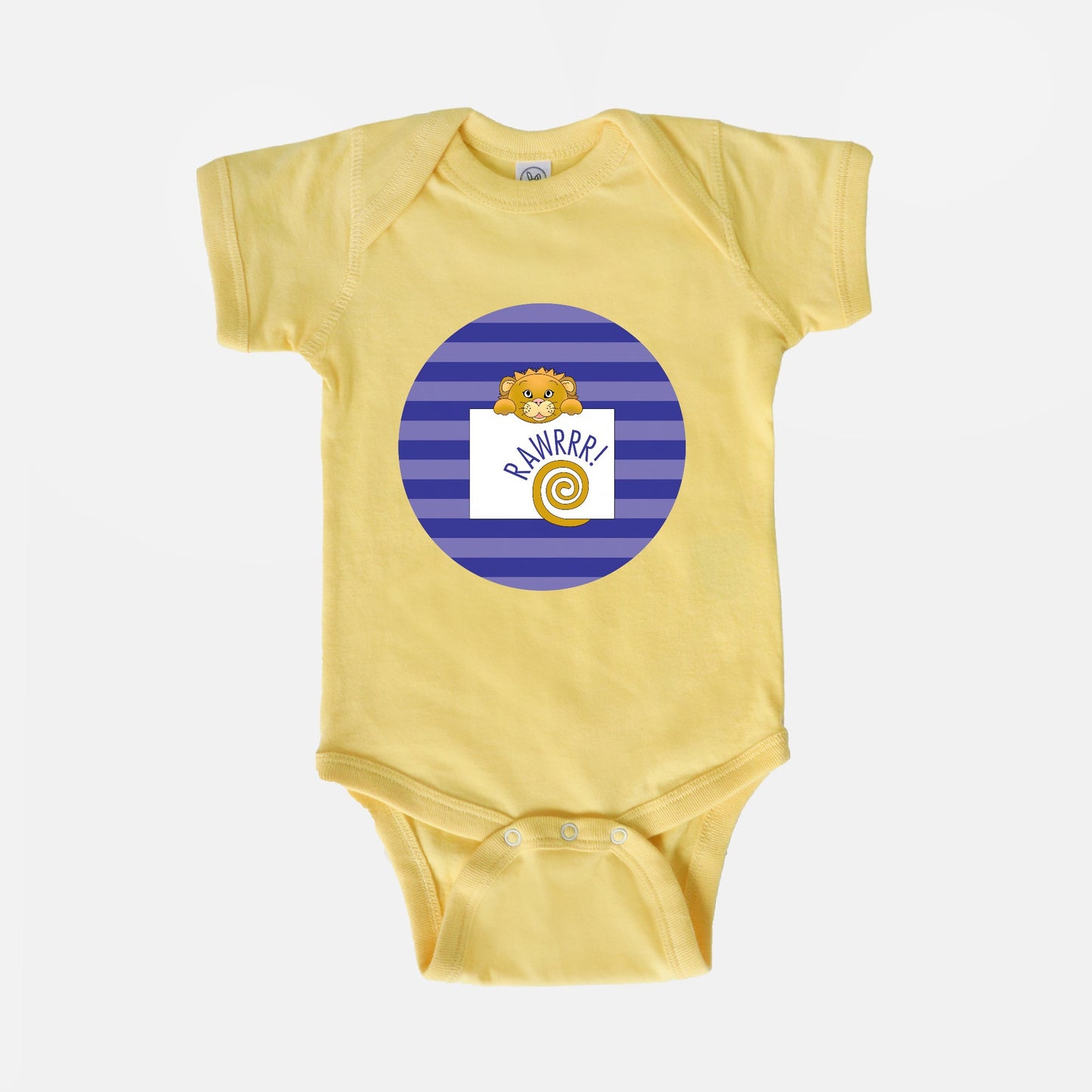 Jungle Animals Lion Short-Sleeve Baby Bodysuit, Purple Pattern