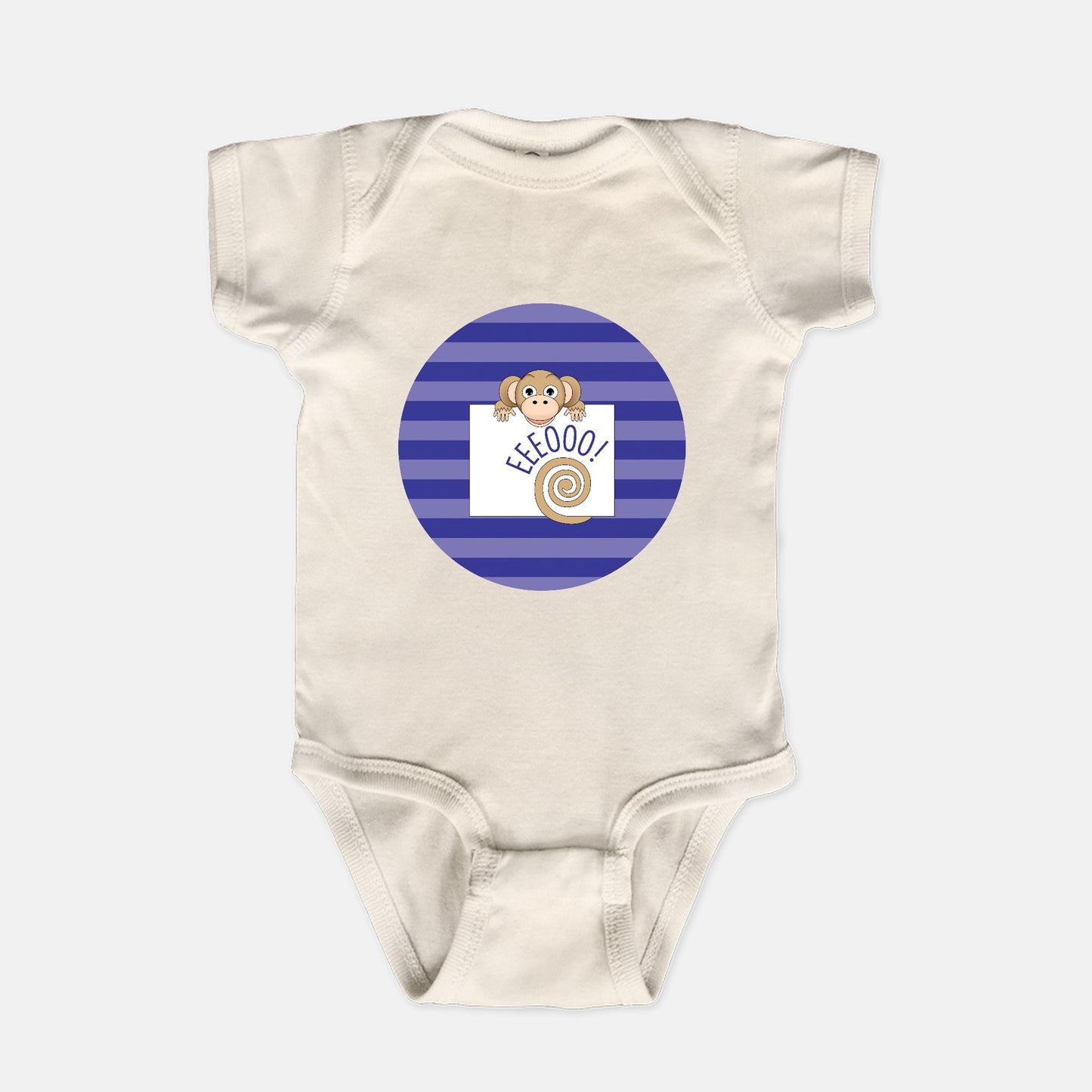 Jungle Animals Monkey Short-Sleeve Baby Bodysuit, Purple Pattern