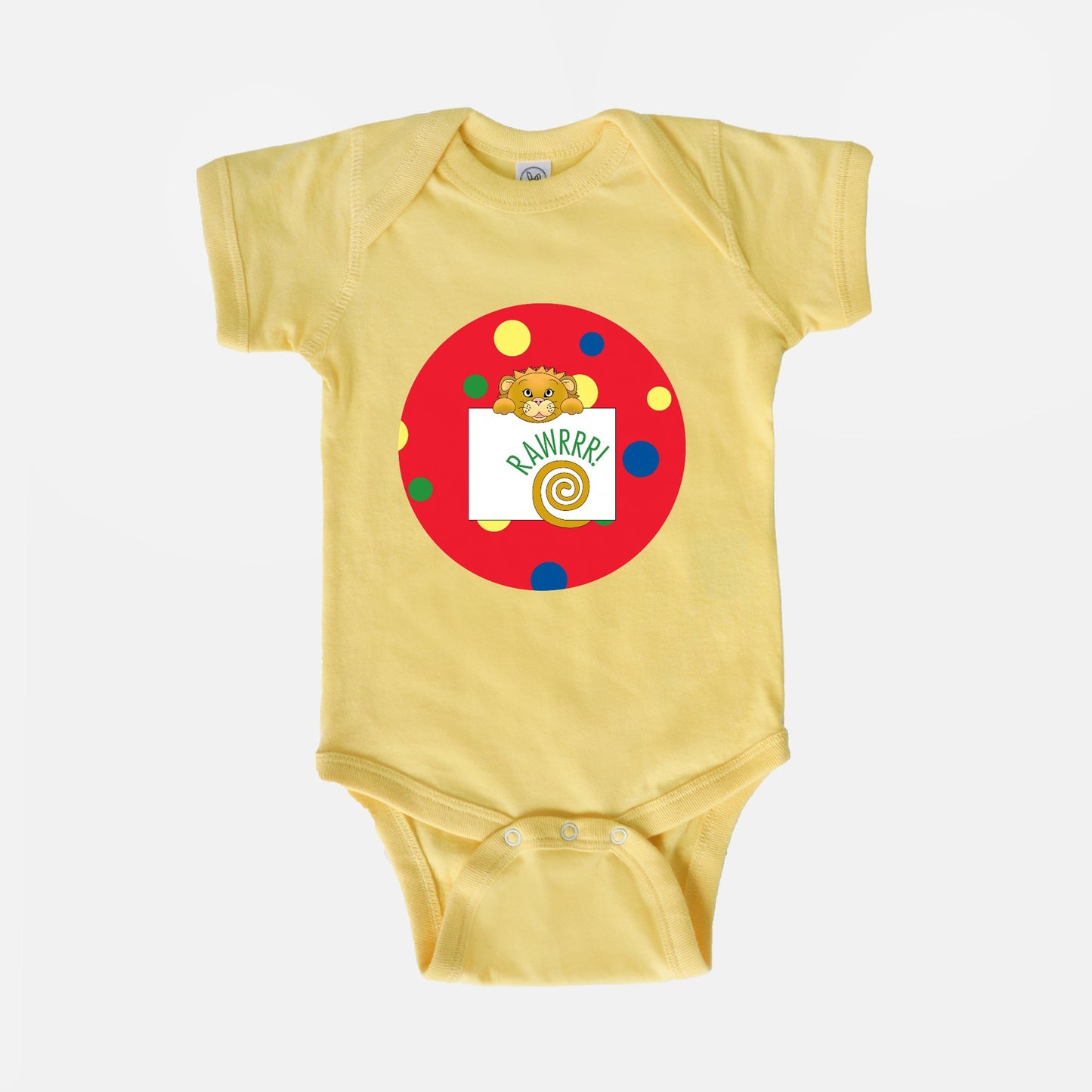 Jungle Animals Lion Short-Sleeve Baby Bodysuit, Red Pattern