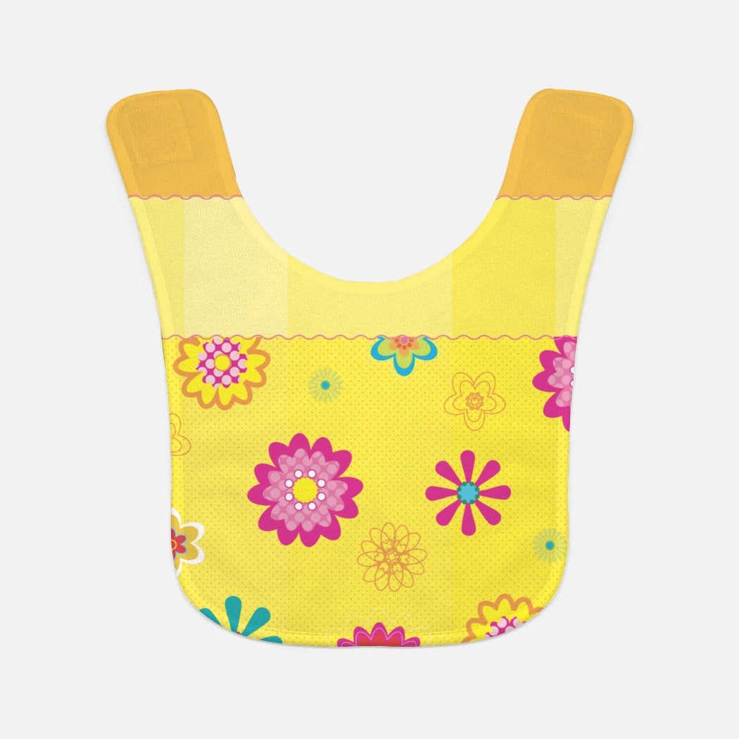 Floating Flowers & Stripes Yellow Baby Bib