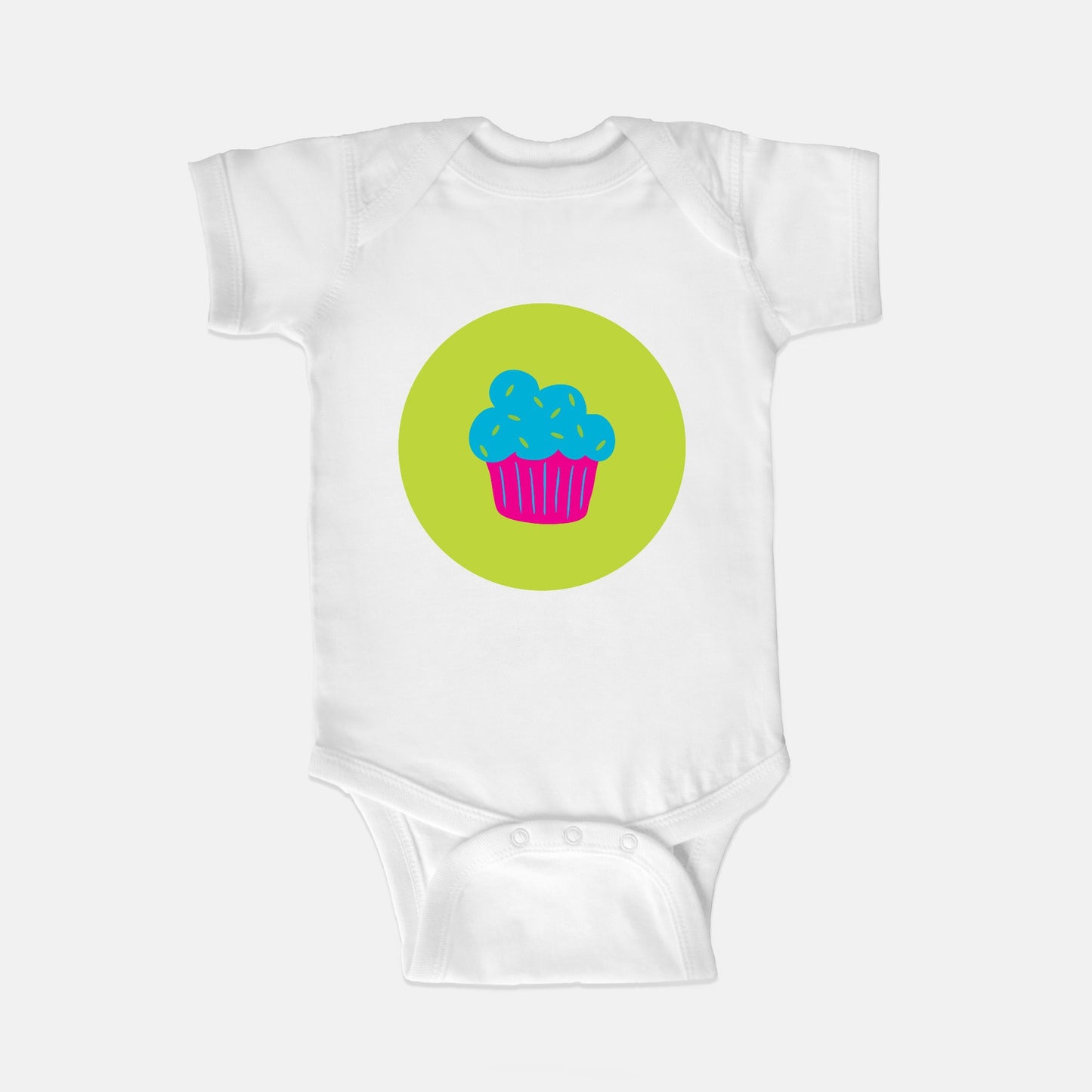 Cupcake Trio Short-Sleeve Baby Bodysuit | Blue Cupcake