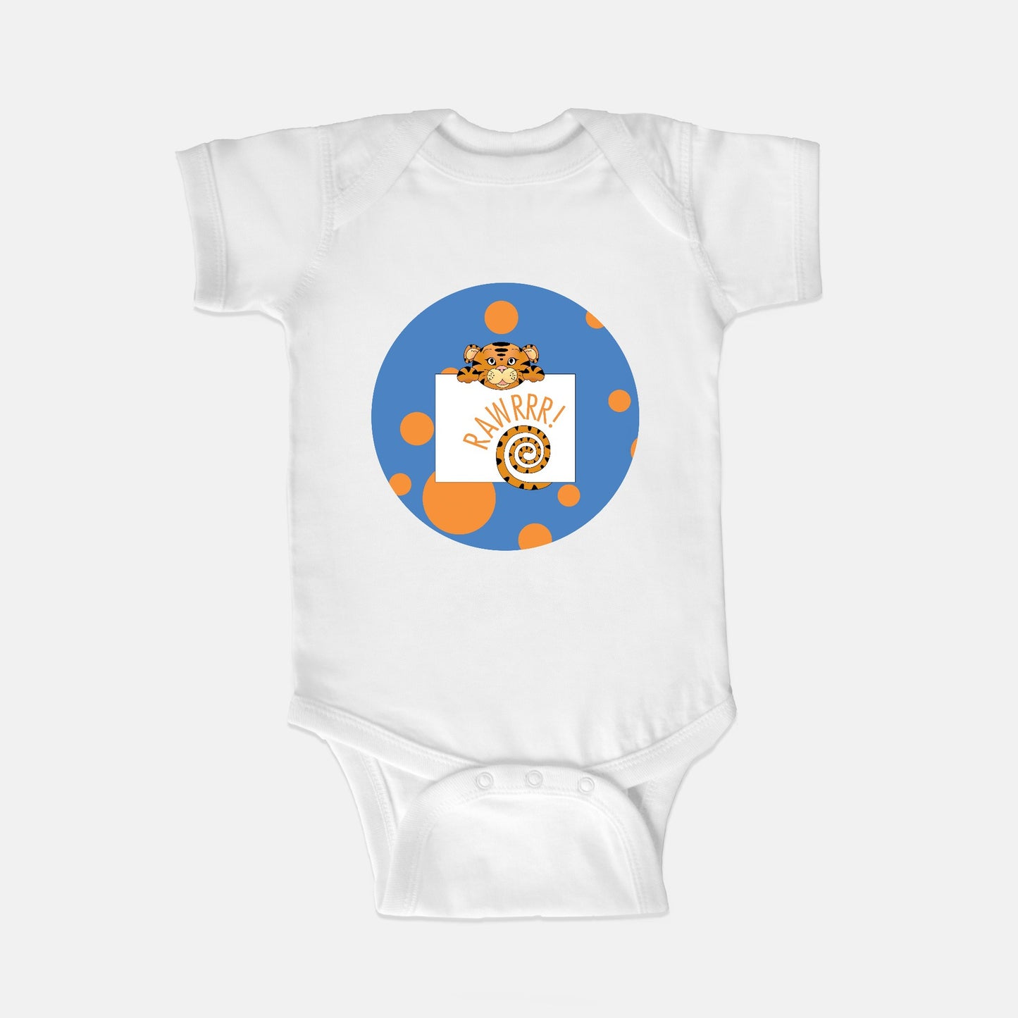 Jungle Animals Tiger Short-Sleeve Baby Bodysuit, Blue Pattern