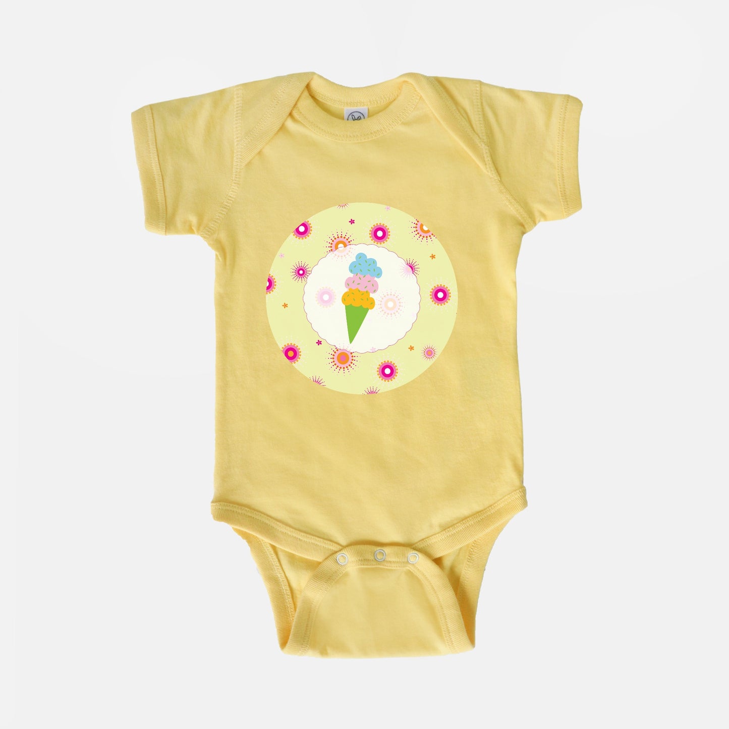 Firework Flowers Yellow Triple Scoop Short-Sleeve Baby Bodysuit