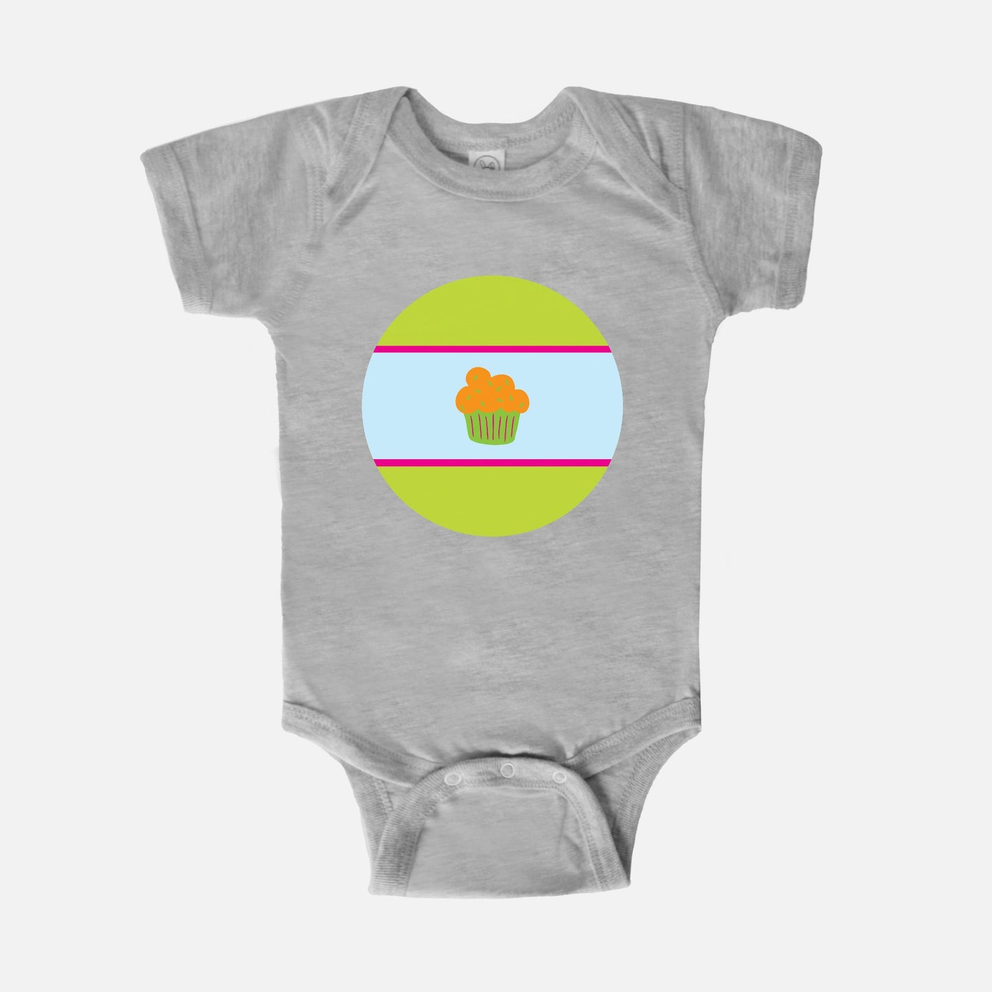 Cupcake Trio Short-Sleeve Baby Bodysuit | Orange Cupcake