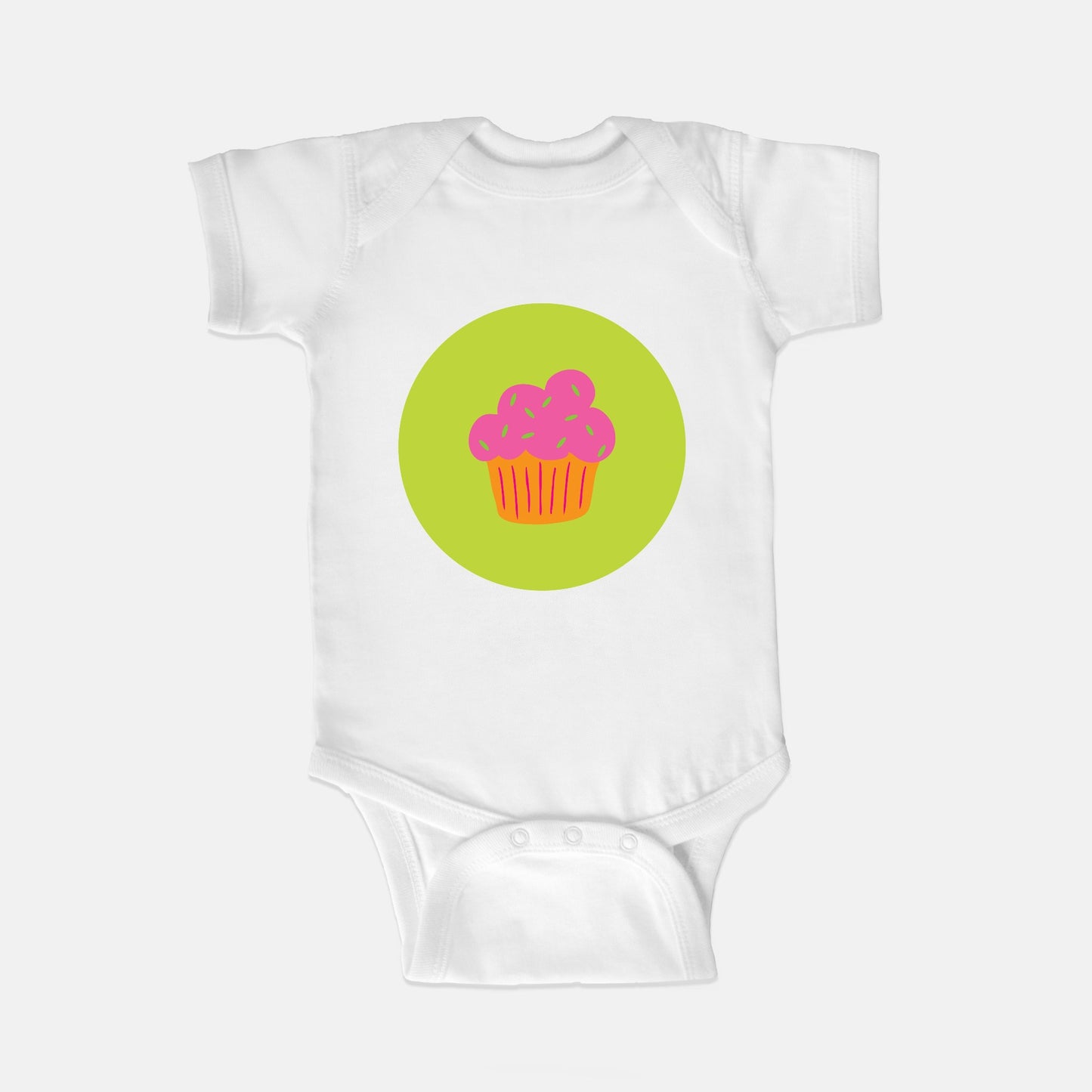 Cupcake Trio Short-Sleeve Baby Bodysuit | Pink Cupcake