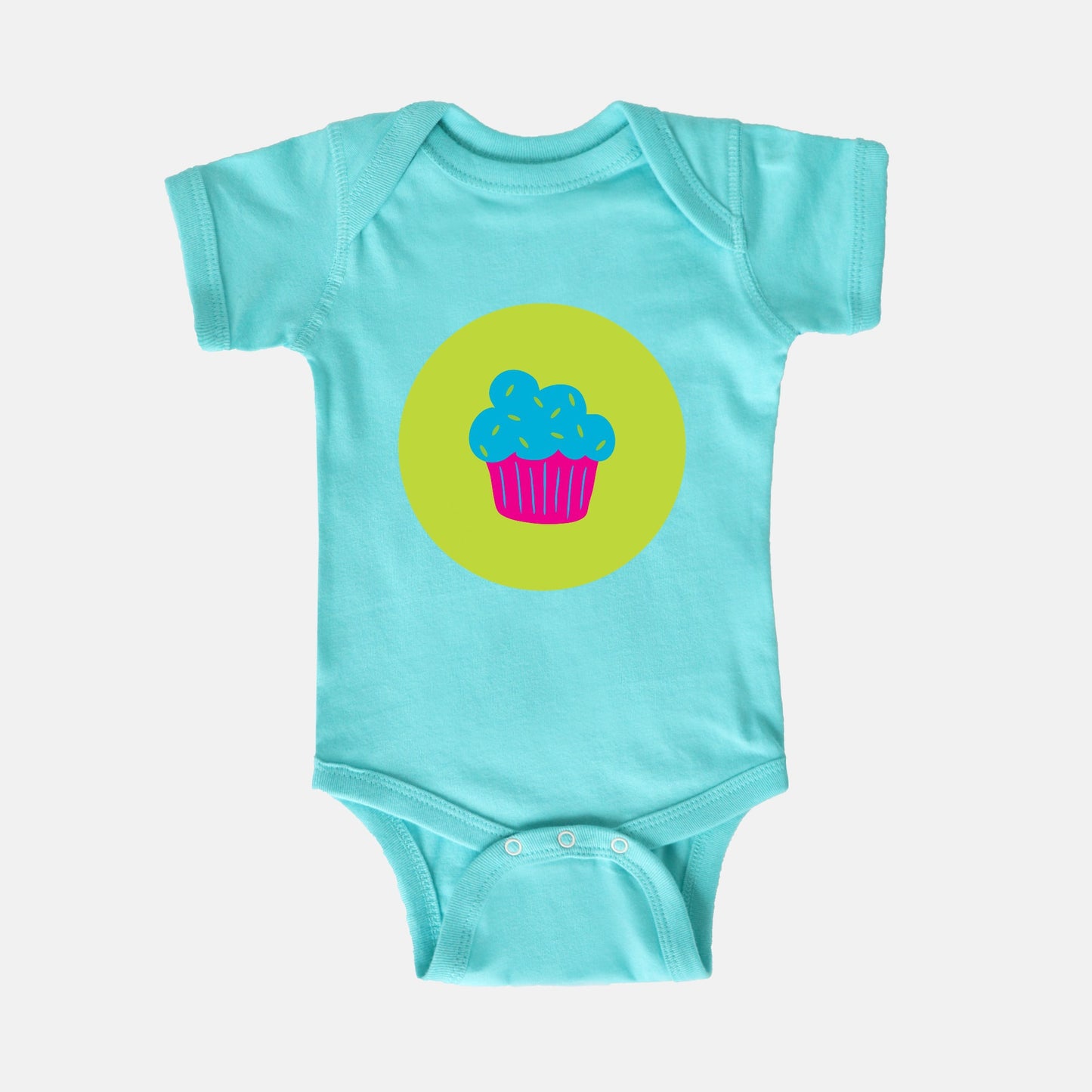 Cupcake Trio Short-Sleeve Baby Bodysuit | Blue Cupcake