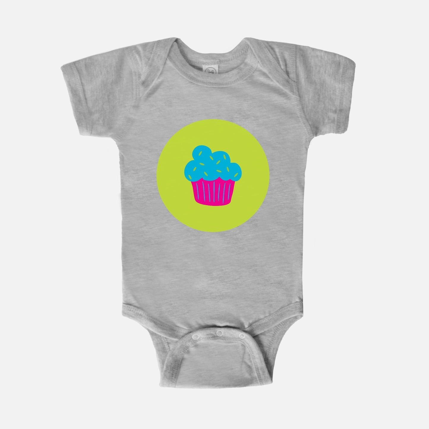 Cupcake Trio Short-Sleeve Baby Bodysuit | Blue Cupcake