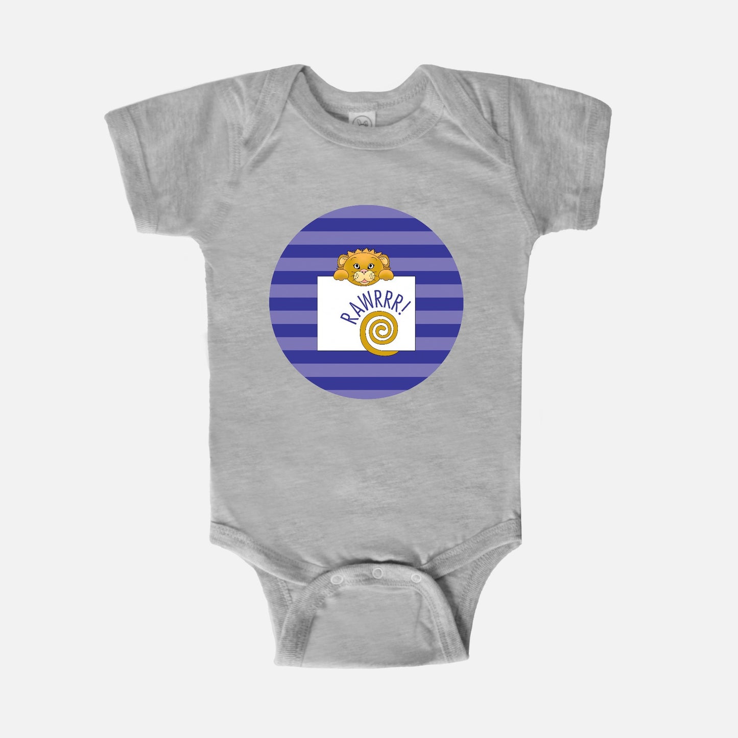 Jungle Animals Lion Short-Sleeve Baby Bodysuit, Purple Pattern