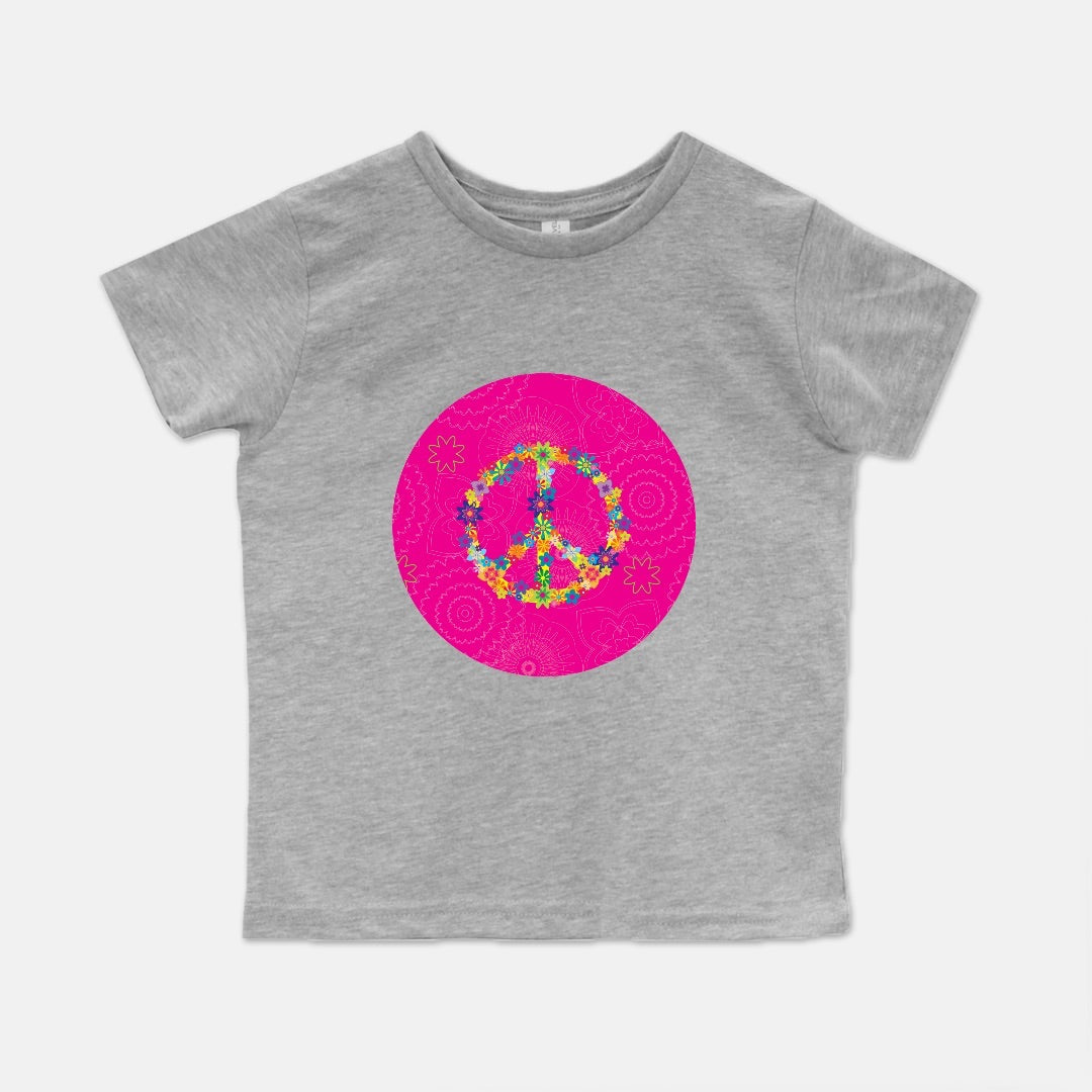 Floral Peace Sign Short-Sleeve Toddler Tee