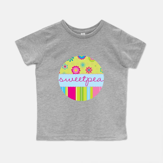 Floating Flowers & Stripes Blue Short-Sleeve Toddler Tee