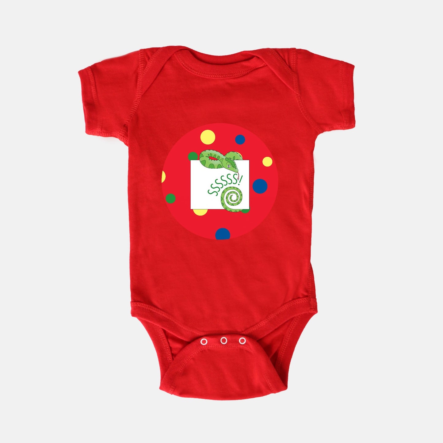 Jungle Animals Snake Short-Sleeve Baby Bodysuit, Red Pattern