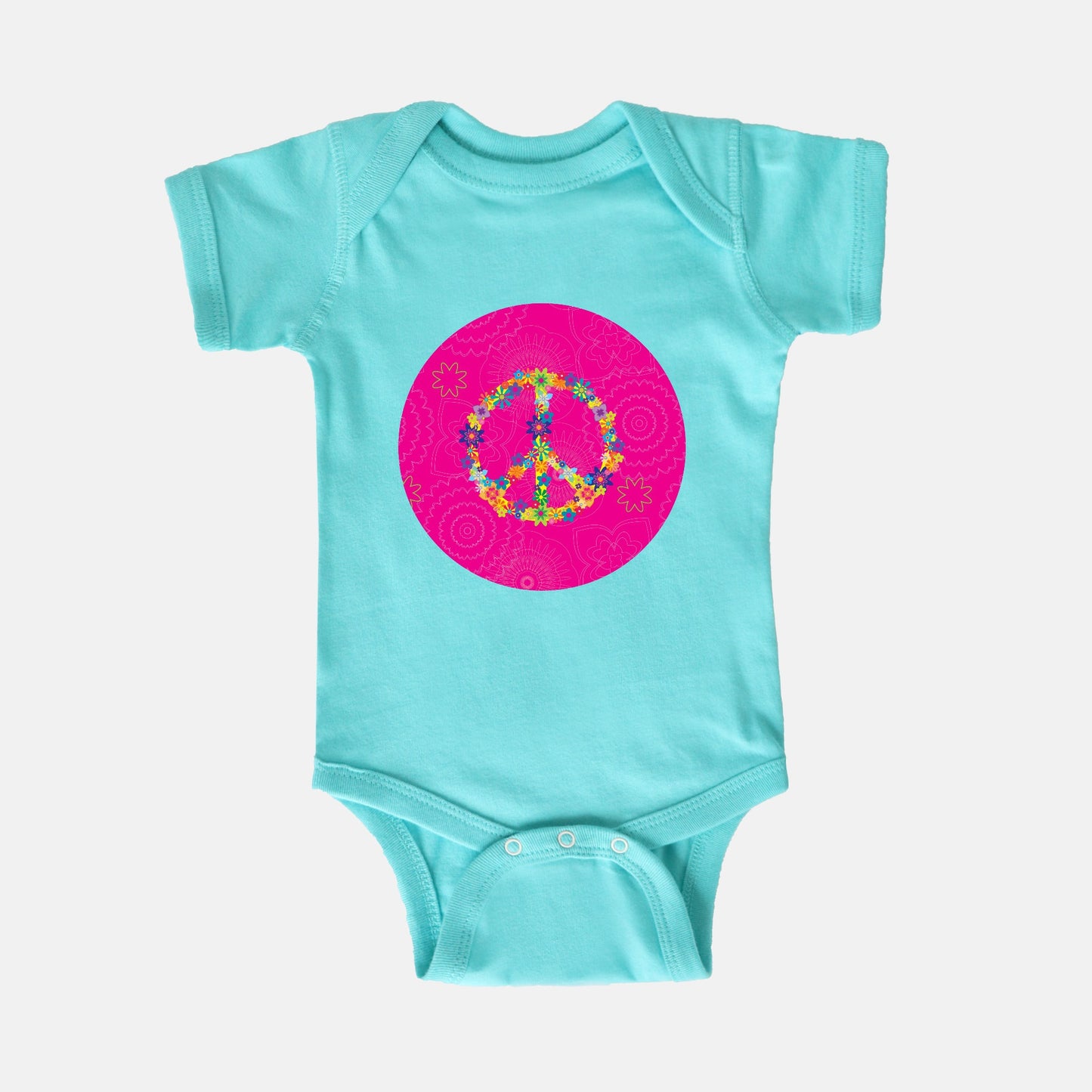 Floral Peace Sign Short-Sleeve Baby Bodysuit