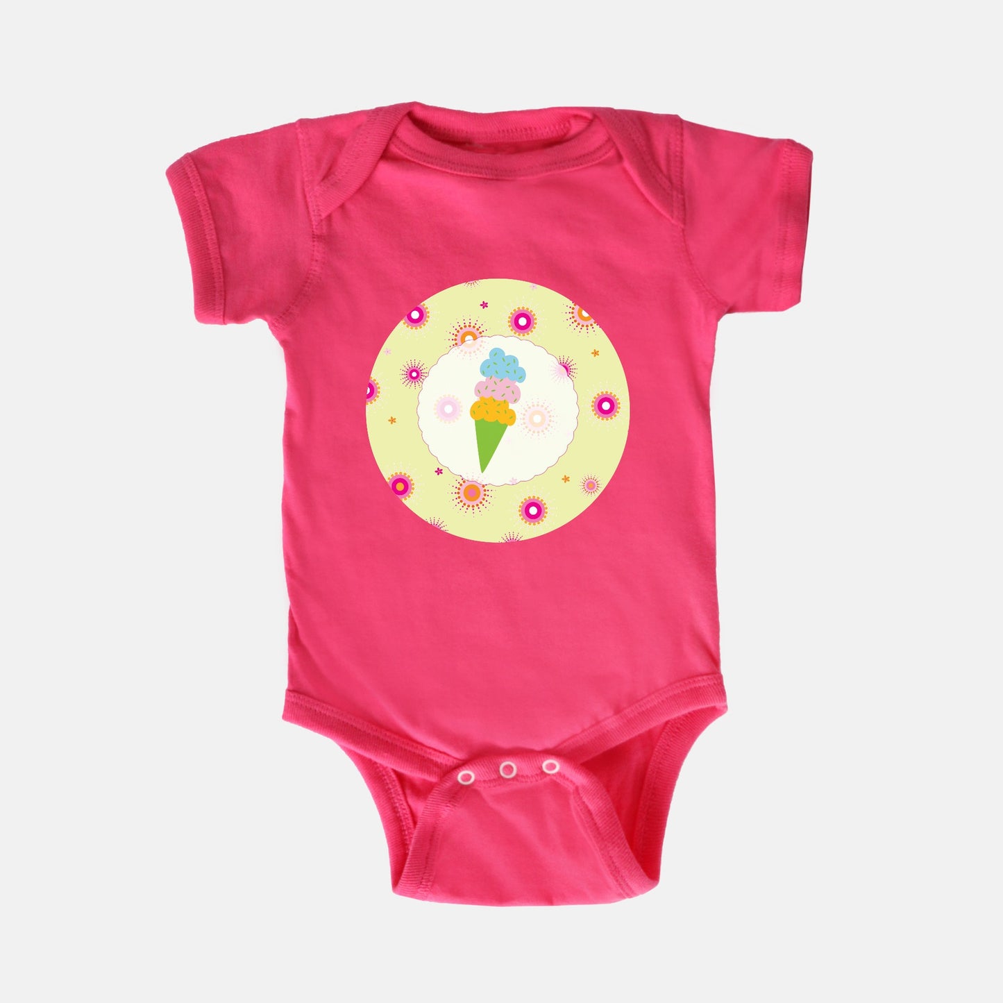 Firework Flowers Yellow Triple Scoop Short-Sleeve Baby Bodysuit