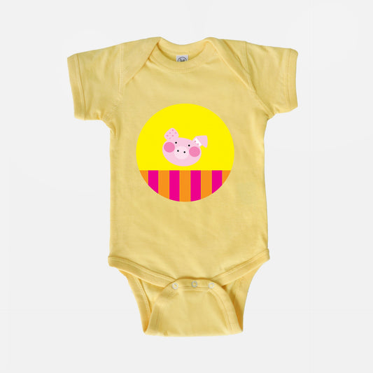 Happy Piggy Short-Sleeve Baby Bodysuit