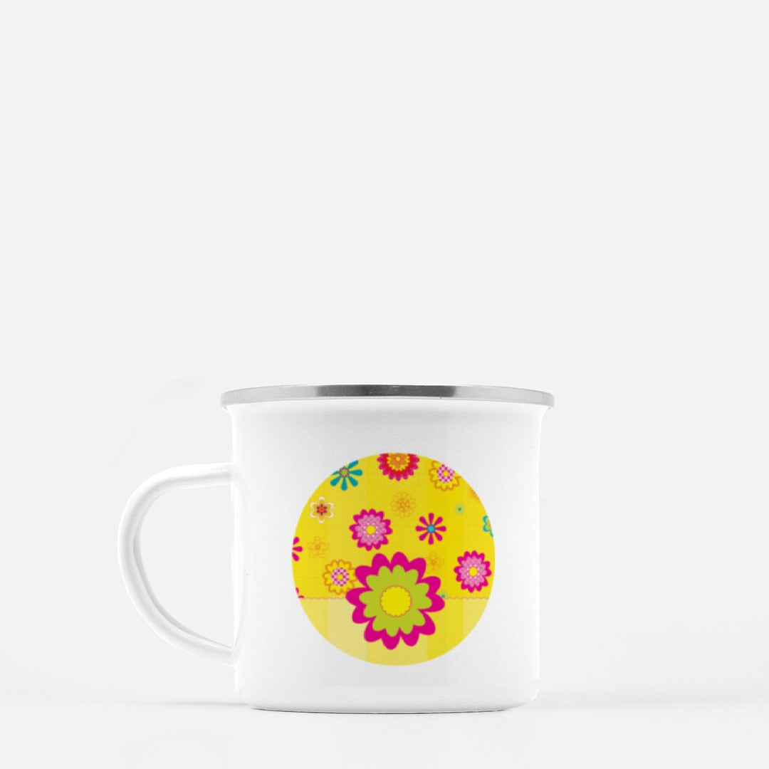 Floating Flowers & Stripes Yellow 10-oz. Camp Mug