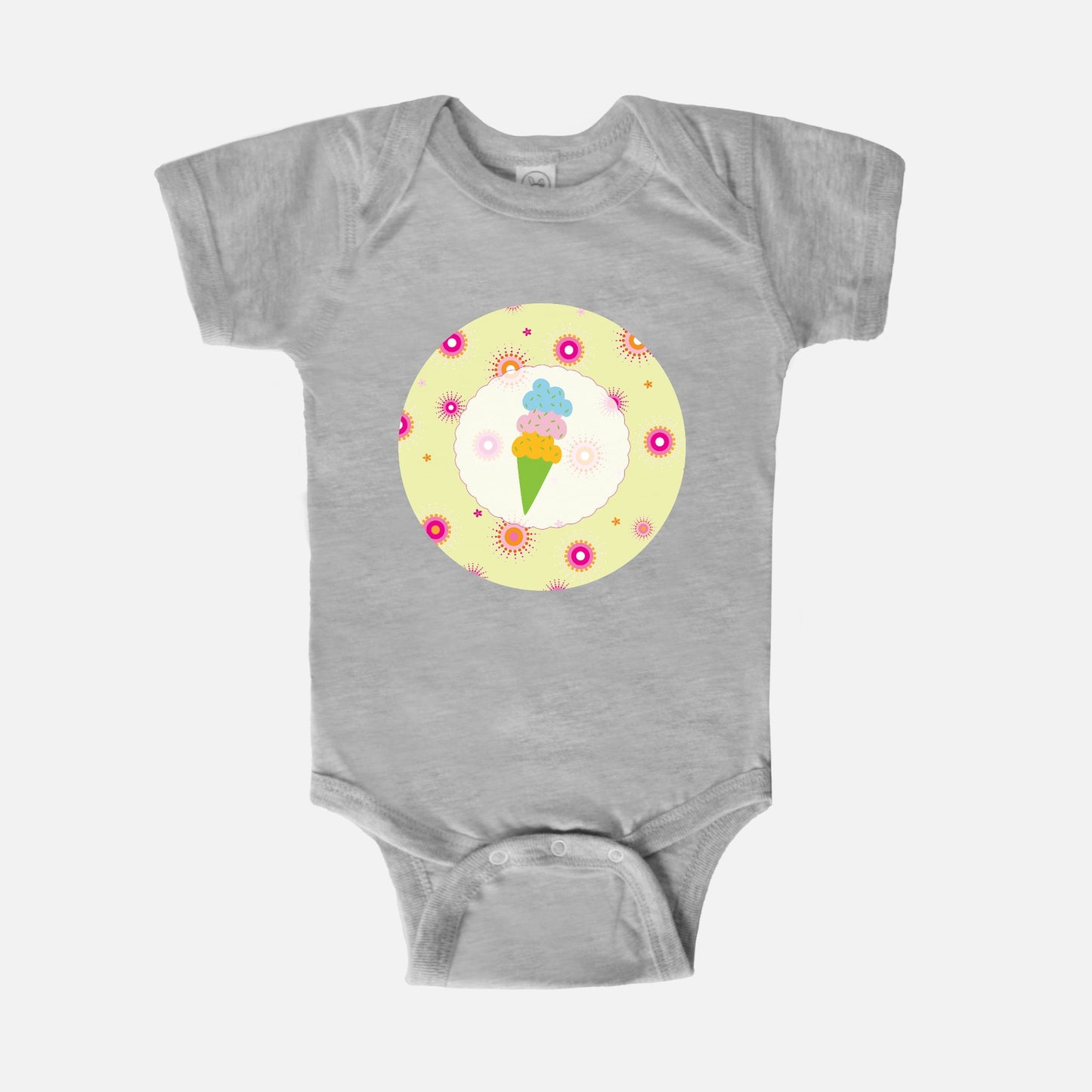 Firework Flowers Yellow Triple Scoop Short-Sleeve Baby Bodysuit