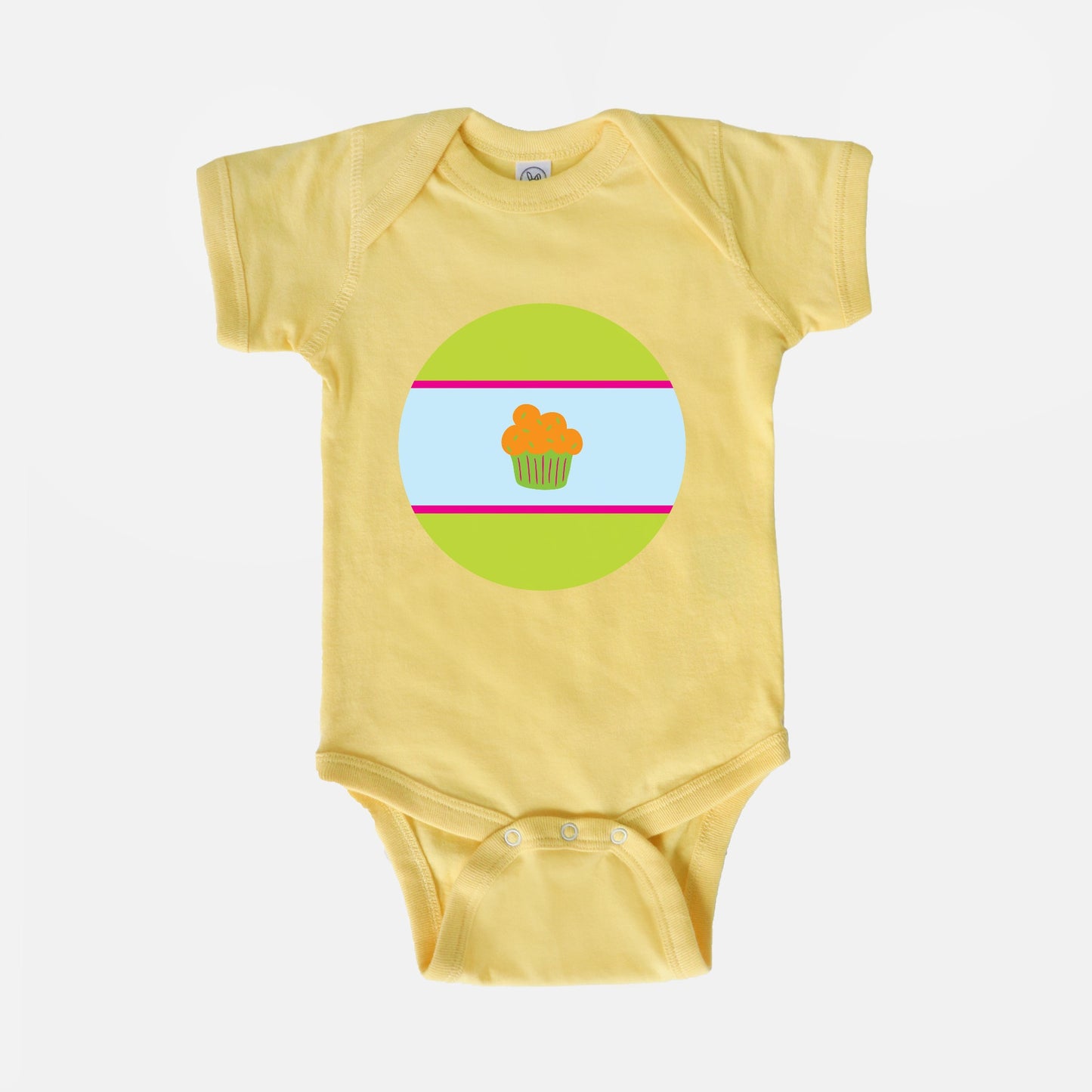 Cupcake Trio Short-Sleeve Baby Bodysuit | Orange Cupcake