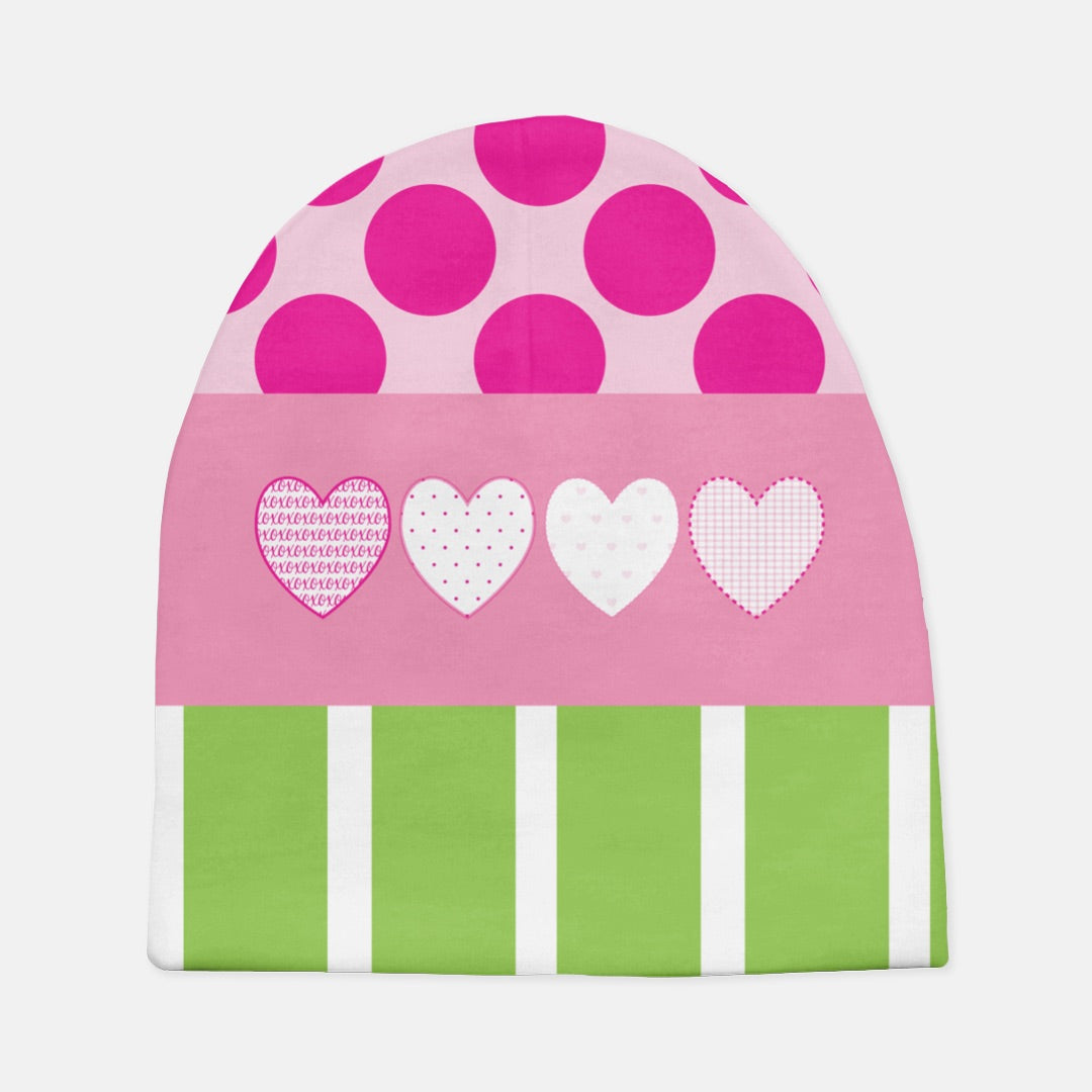 Polka Dots & Hearts Baby Beanie Hat