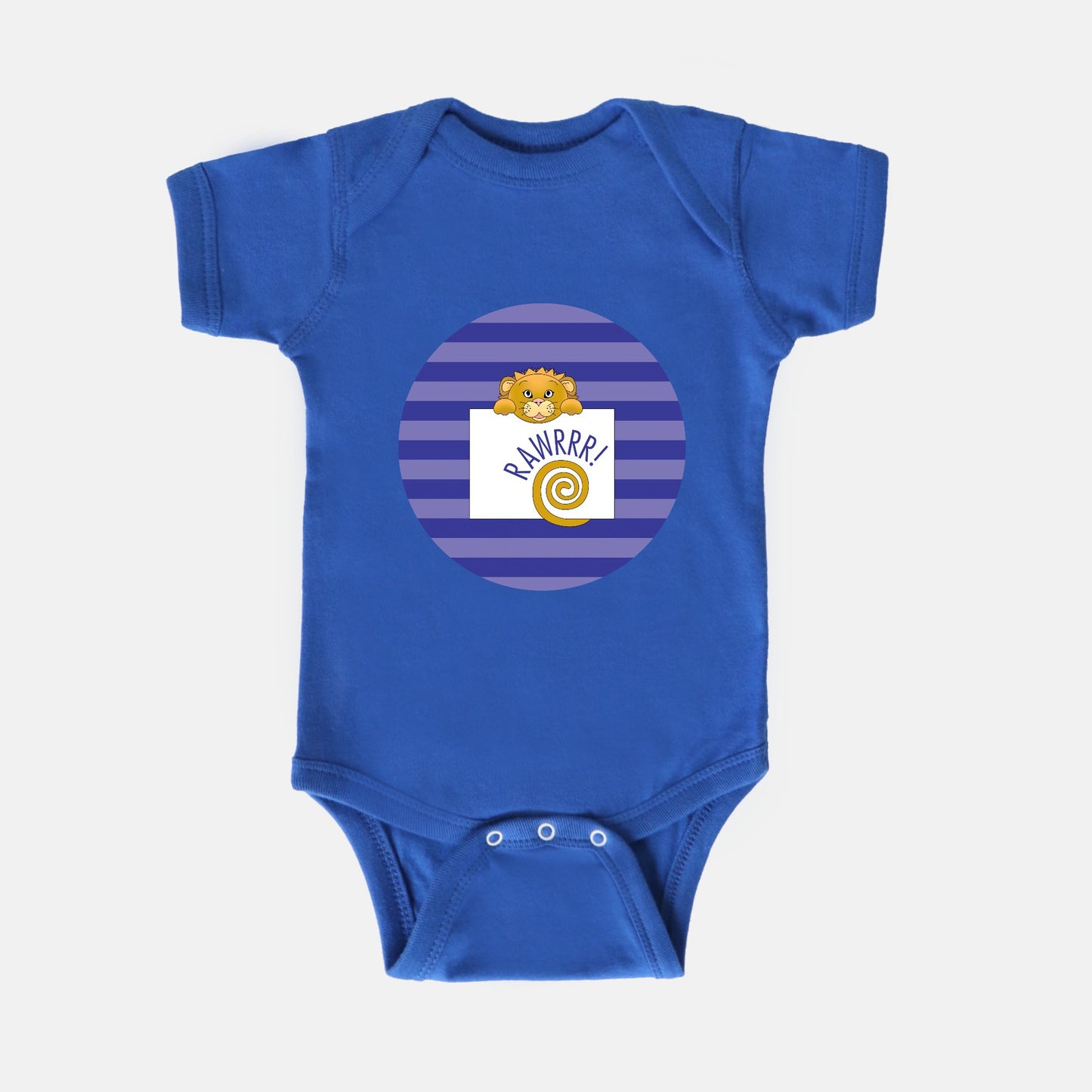 Jungle Animals Lion Short-Sleeve Baby Bodysuit, Purple Pattern