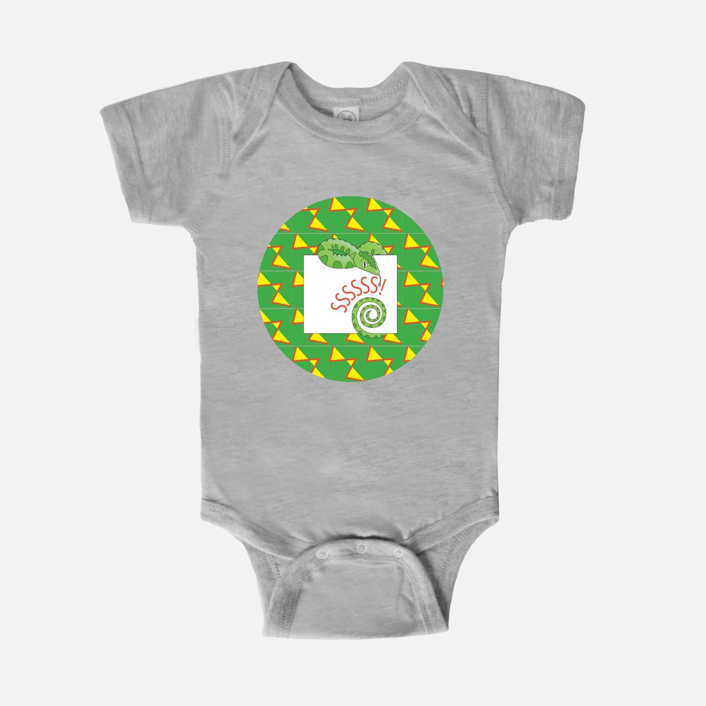 Jungle Animals Snake Short-Sleeve Baby Bodysuit, Yellow Pattern